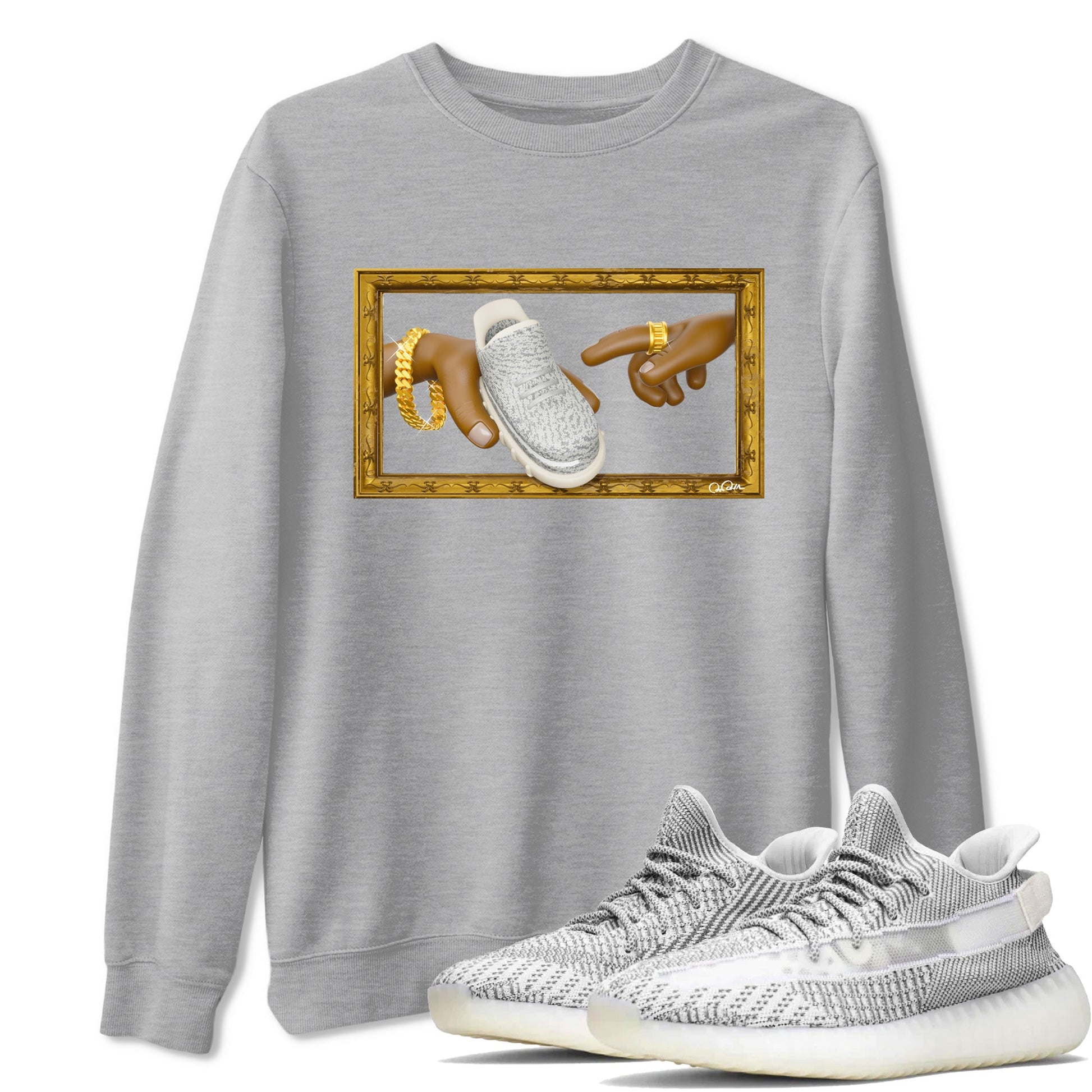 Yeezy 350 Static shirt to match jordans The Creation Of Adam sneaker tees Adidas Yeezy 350 Static SNRT Sneaker Release Tees Unisex Heather Grey 1 T-Shirt