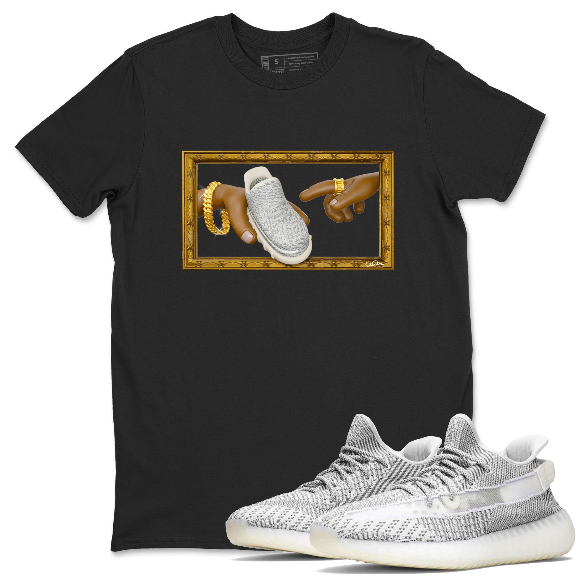 Yeezy 350 Static shirt to match jordans The Creation Of Adam sneaker tees Adidas Yeezy 350 Static SNRT Sneaker Release Tees Unisex Black 1 T-Shirt
