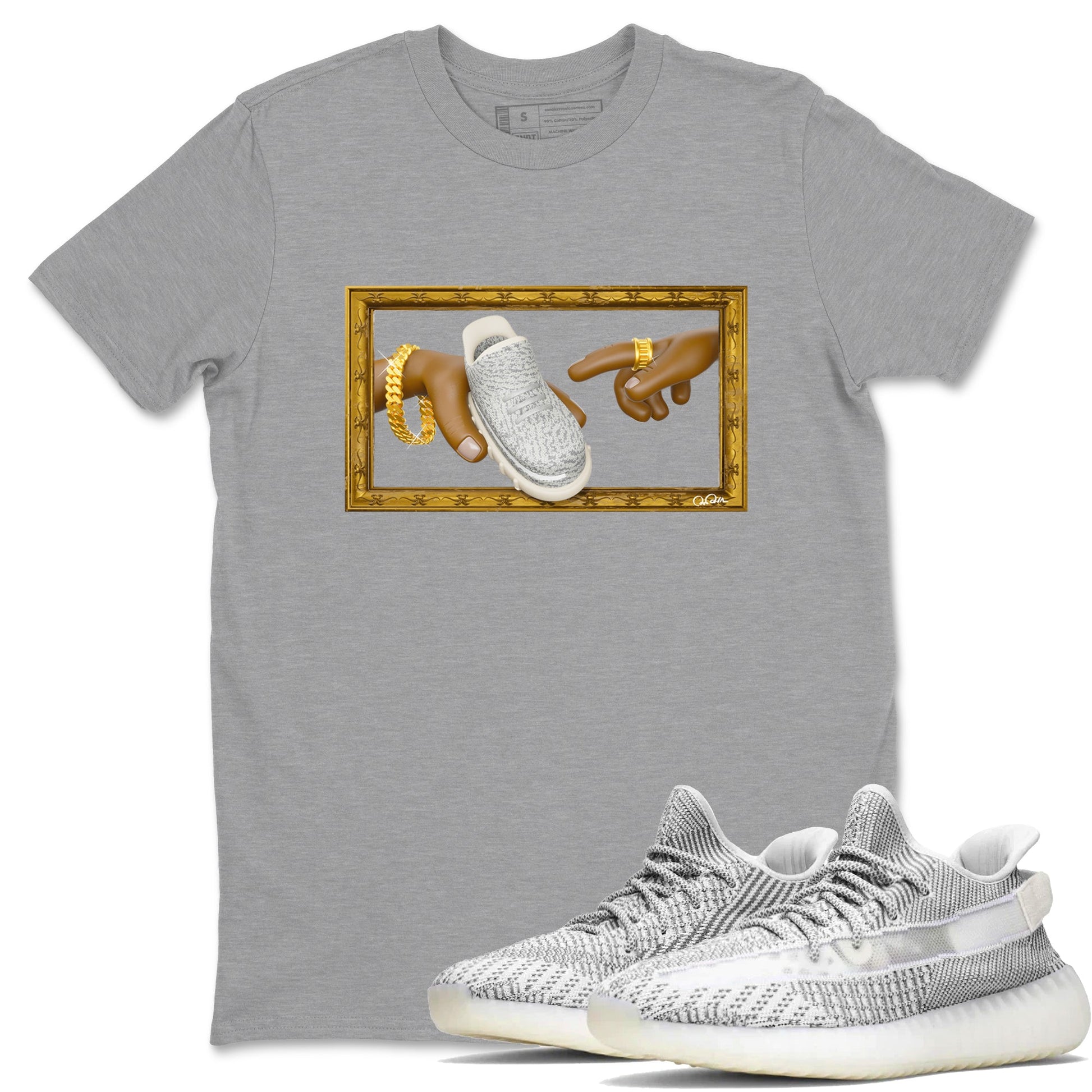 Yeezy 350 Static shirt to match jordans The Creation Of Adam sneaker tees Adidas Yeezy 350 Static SNRT Sneaker Release Tees Unisex Heather Grey 1 T-Shirt