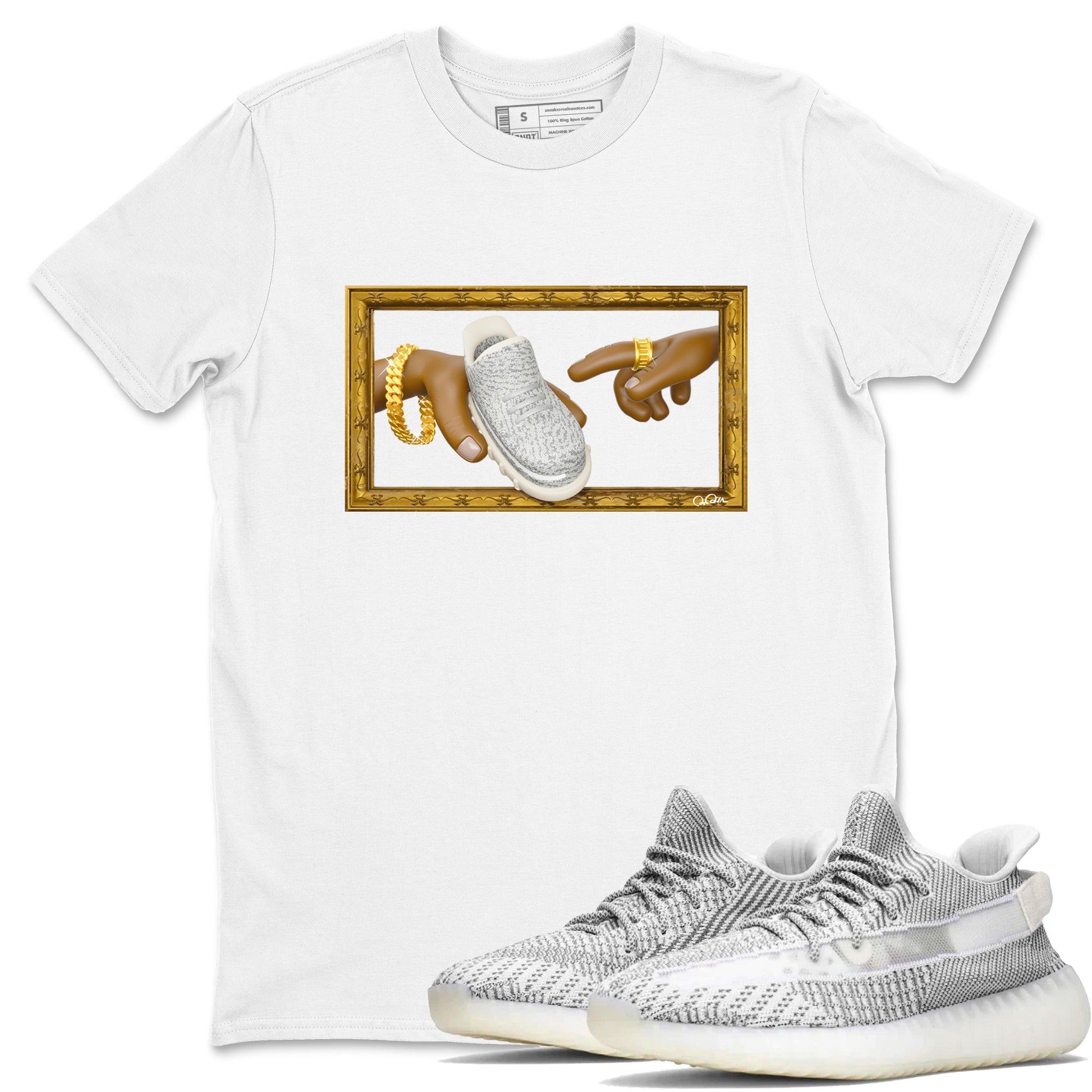 Yeezy 350 Static shirt to match jordans The Creation Of Adam sneaker tees Adidas Yeezy 350 Static SNRT Sneaker Release Tees Unisex White 1 T-Shirt