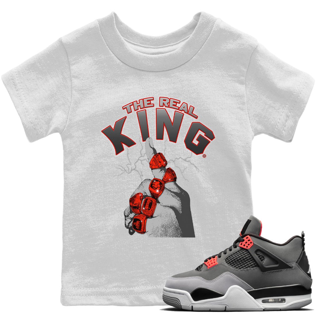 Jordan 4 Infrared Sneaker Match Tees The Real King Sneaker Tees Jordan 4 Infrared Sneaker Release Tees Kids Shirts