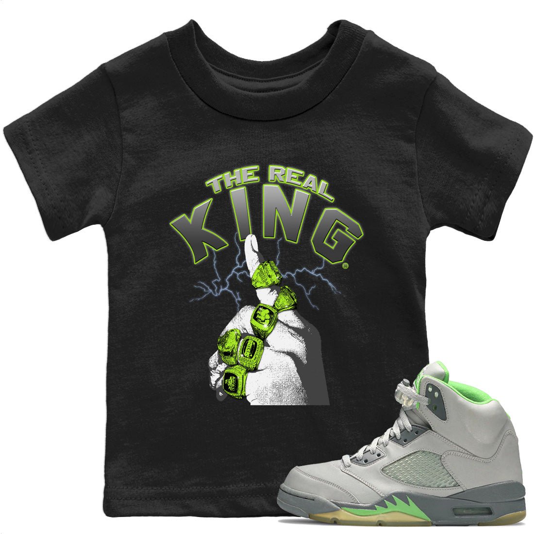 Jordan 5 Green Bean Sneaker Match Tees The Real King Sneaker Tees Jordan 5 Green Bean Sneaker Release Tees Kids Shirts