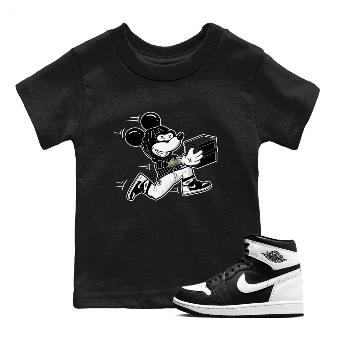 Air Jordan 1 High OG Black White shirt to match jordans Thief Mouse sneaker tees 1s Black White SNRT Sneaker Release Tees Streetwear baby toddler Black 1 cotton Shirt