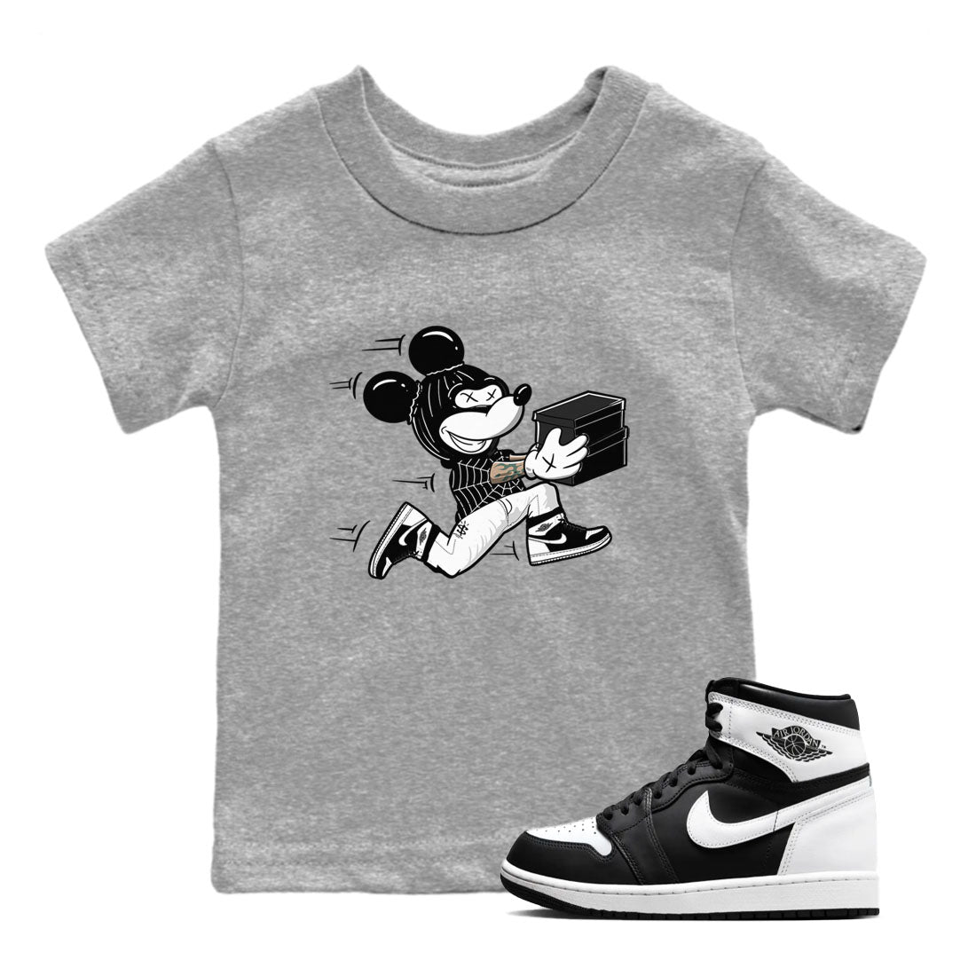 Air Jordan 1 High OG Black White shirt to match jordans Thief Mouse sneaker tees 1s Black White SNRT Sneaker Release Tees Streetwear baby toddler Heather Grey 1 cotton Shirt