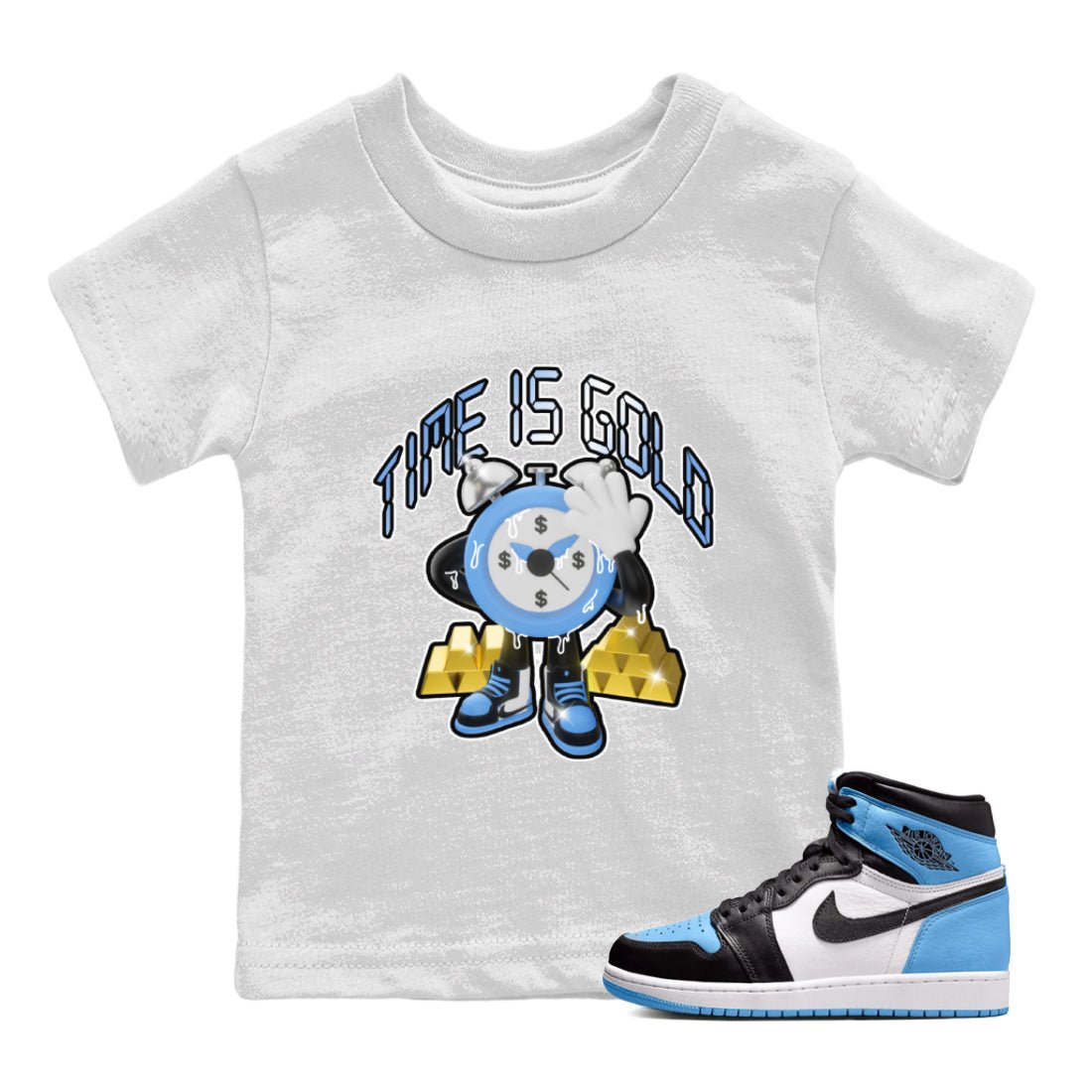 Air Jordan 1 UNC Toe shirt to match jordans Time Is Gold sneaker tees AJ1 UNC Toe SNRT Sneaker Release Tees Baby Toddler White 1 T-Shirt
