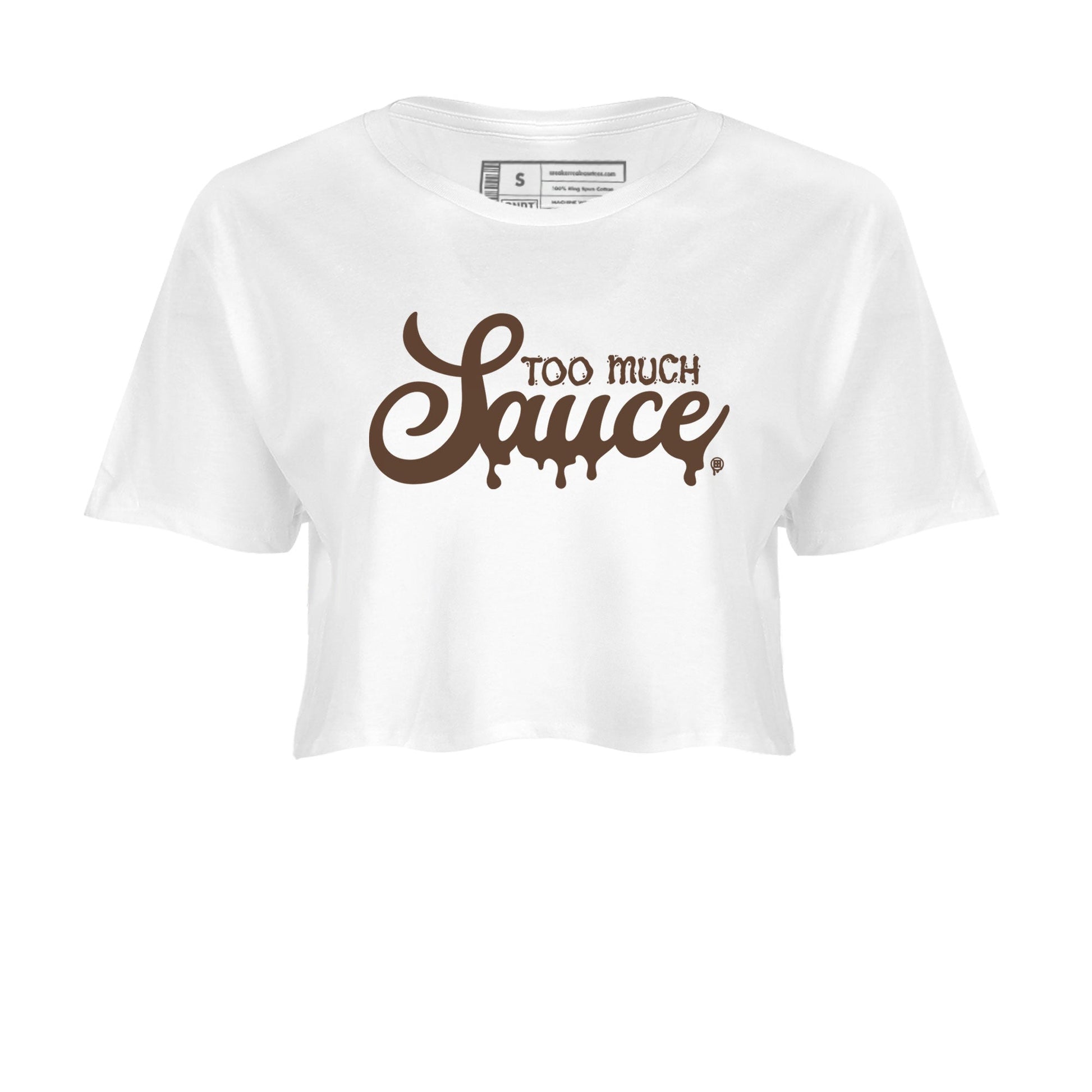 Dunk Low WMNS Cacao Wow sneaker shirt to match jordans Too Much Sauce sneaker tees Dunk Cacao Wow SNRT Sneaker Release Tees White 2 Crop T-Shirt