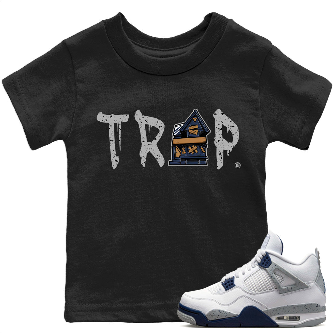 Jordan 4 Midnight Navy Sneaker Match Tees Trap House Sneaker Tees Jordan 4 Midnight Navy Sneaker Release Tees Kids Shirts