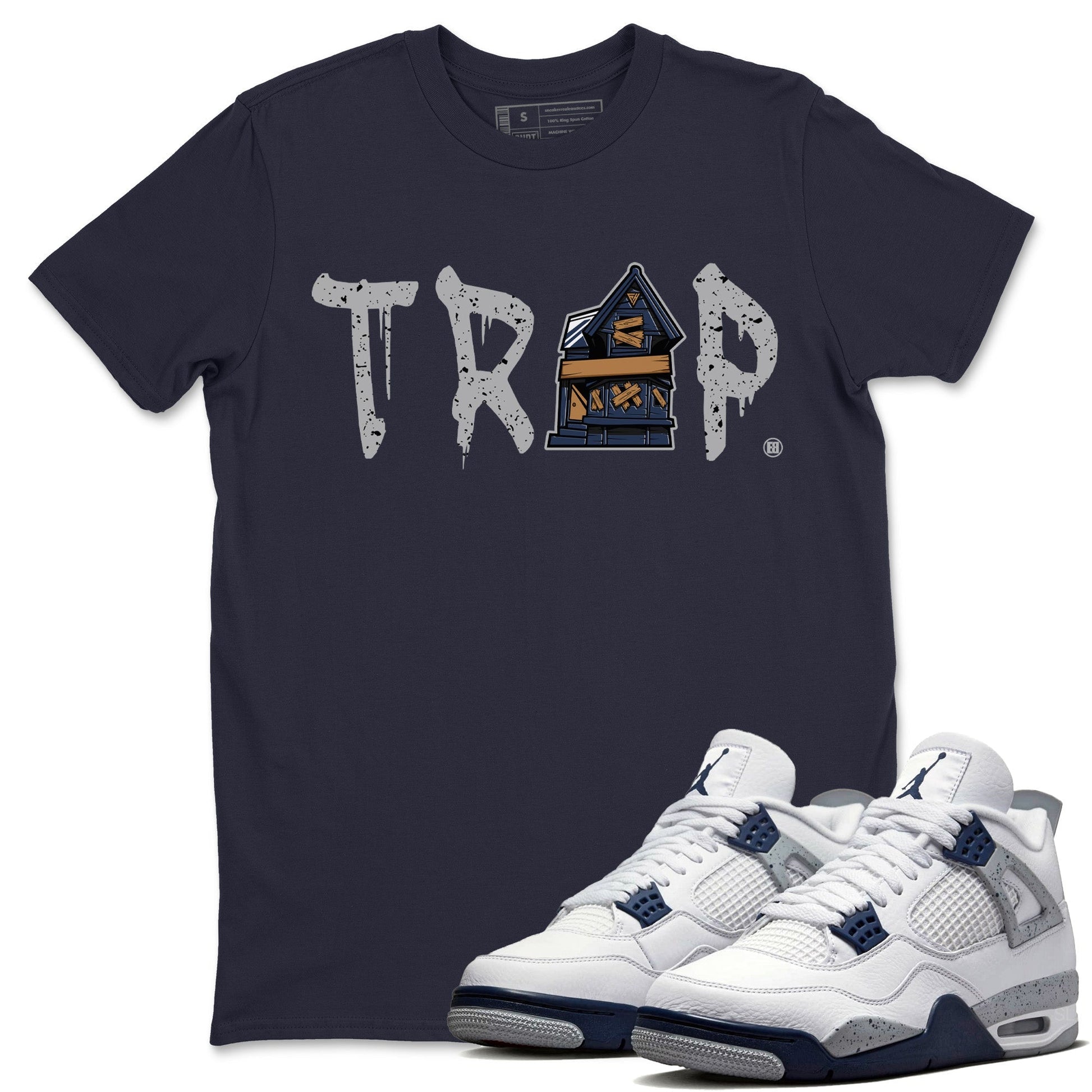 Jordan 4 Midnight Navy Sneaker Match Tees Trap House Sneaker Tees Jordan 4 Midnight Navy Sneaker Release Tees Unisex Shirts