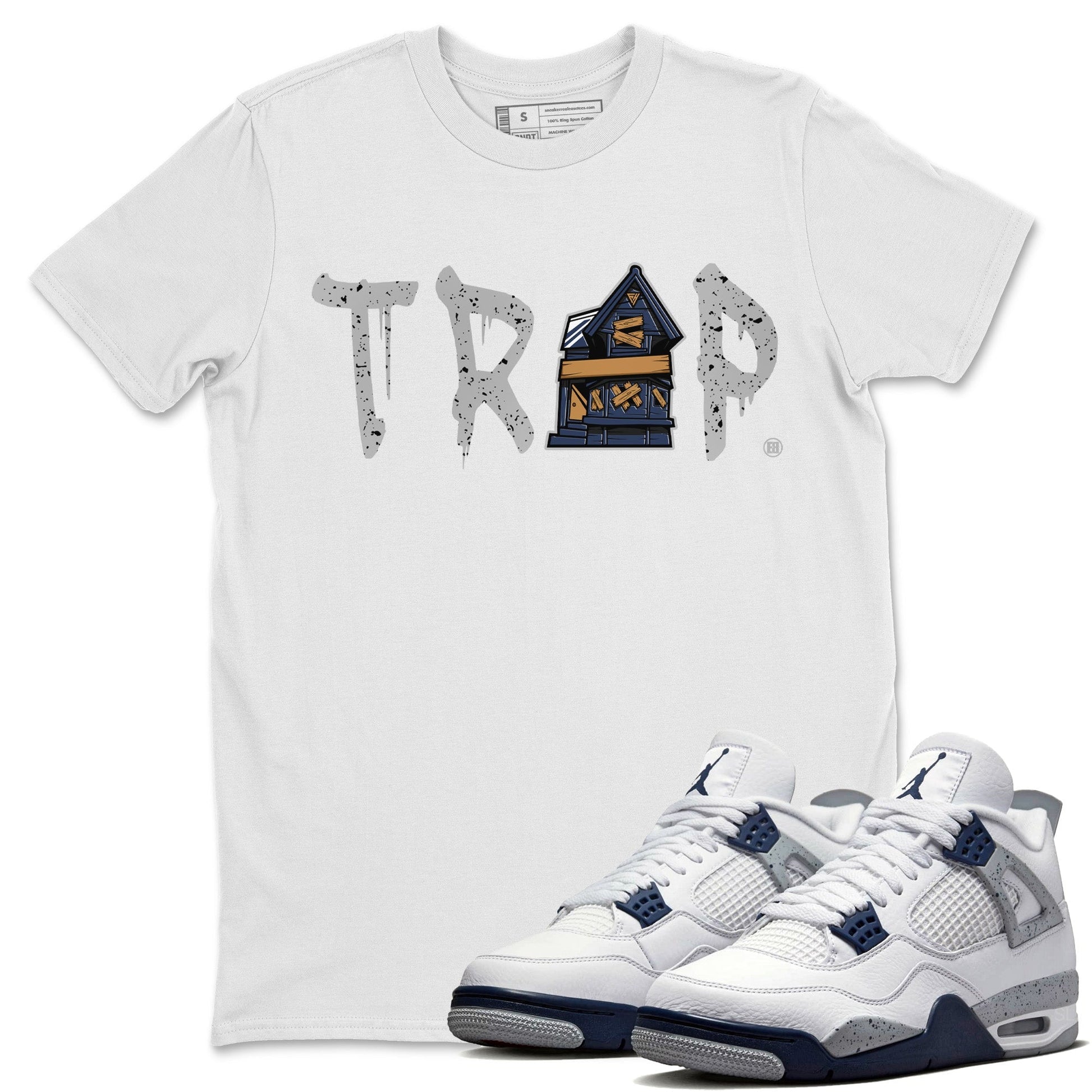 Jordan 4 Midnight Navy Sneaker Match Tees Trap House Sneaker Tees Jordan 4 Midnight Navy Sneaker Release Tees Unisex Shirts