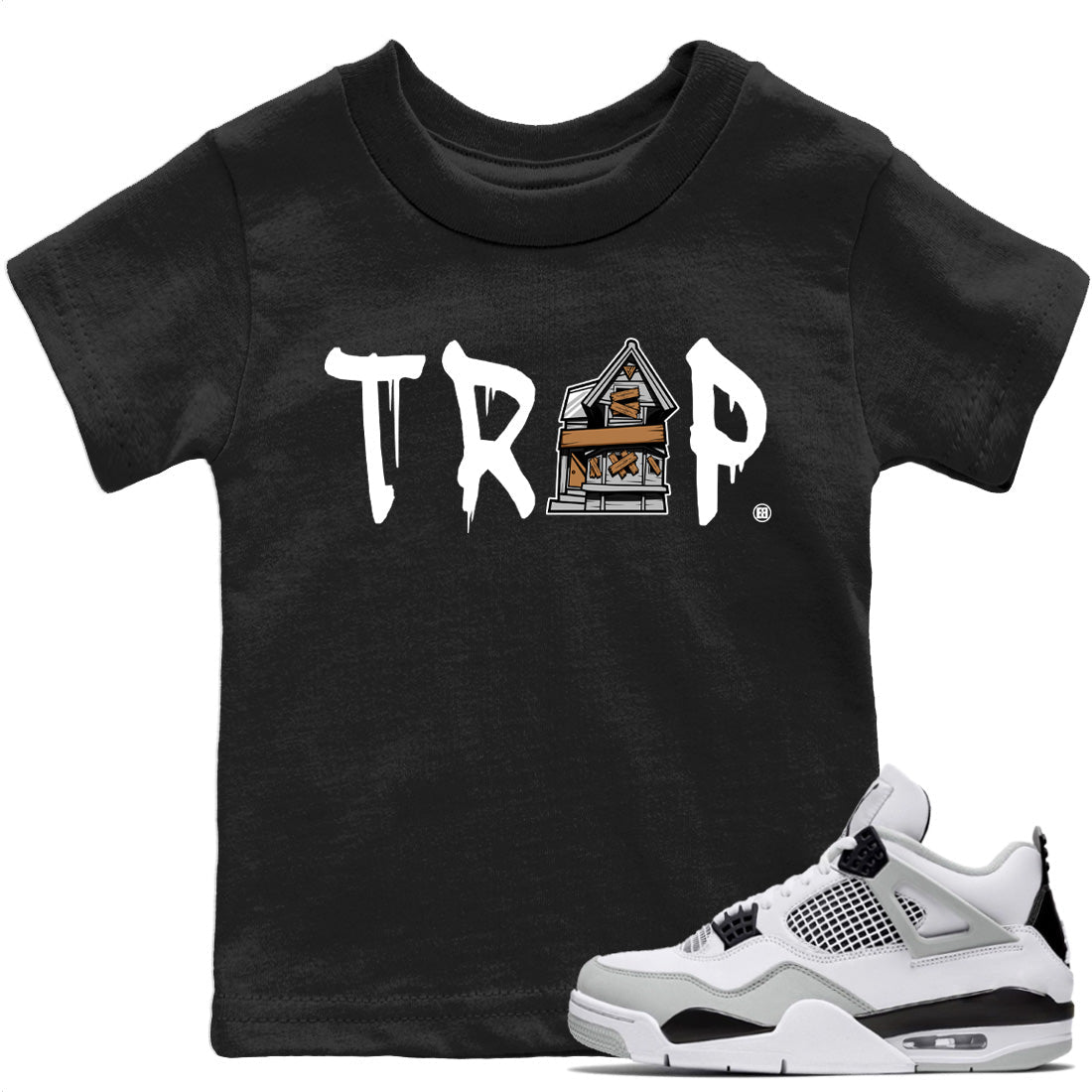 Jordan 4 Military Black Sneaker Match Tees Trap House Sneaker Tees Jordan 4 Military Black Sneaker Release Tees Kids Shirts