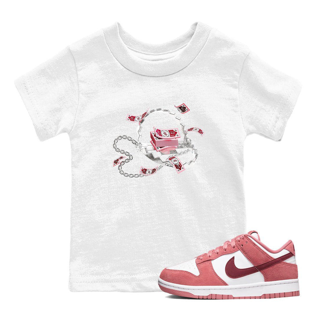 Dunk Valentines Day 2024 shirt to match jordans Trap Money sneaker tees Valentines Day Gift SNRT sneaker release tees baby toddler White 1 cotton Shirt