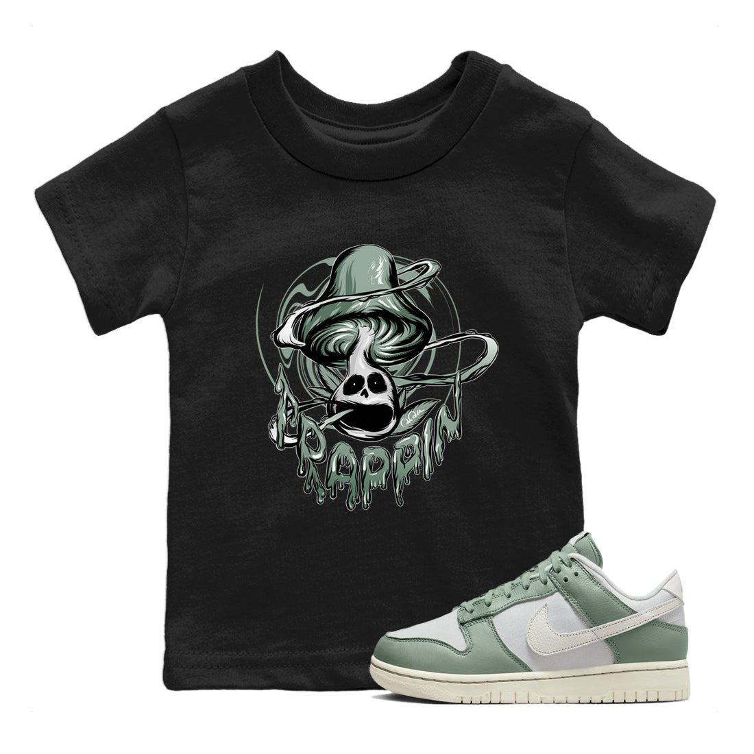 Dunk Mica Green Sneaker Match Tees Trippin Mushroom Sneaker Tees Dunk Low Mica Green Sneaker Release Tees Kids Shirts Black 1