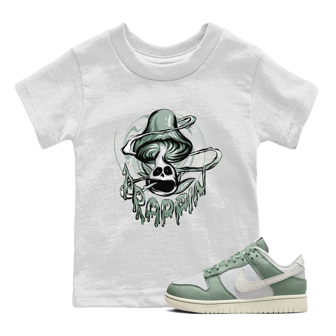 Dunk Mica Green Sneaker Match Tees Trippin Mushroom Sneaker Tees Dunk Low Mica Green Sneaker Release Tees Kids Shirts White 1