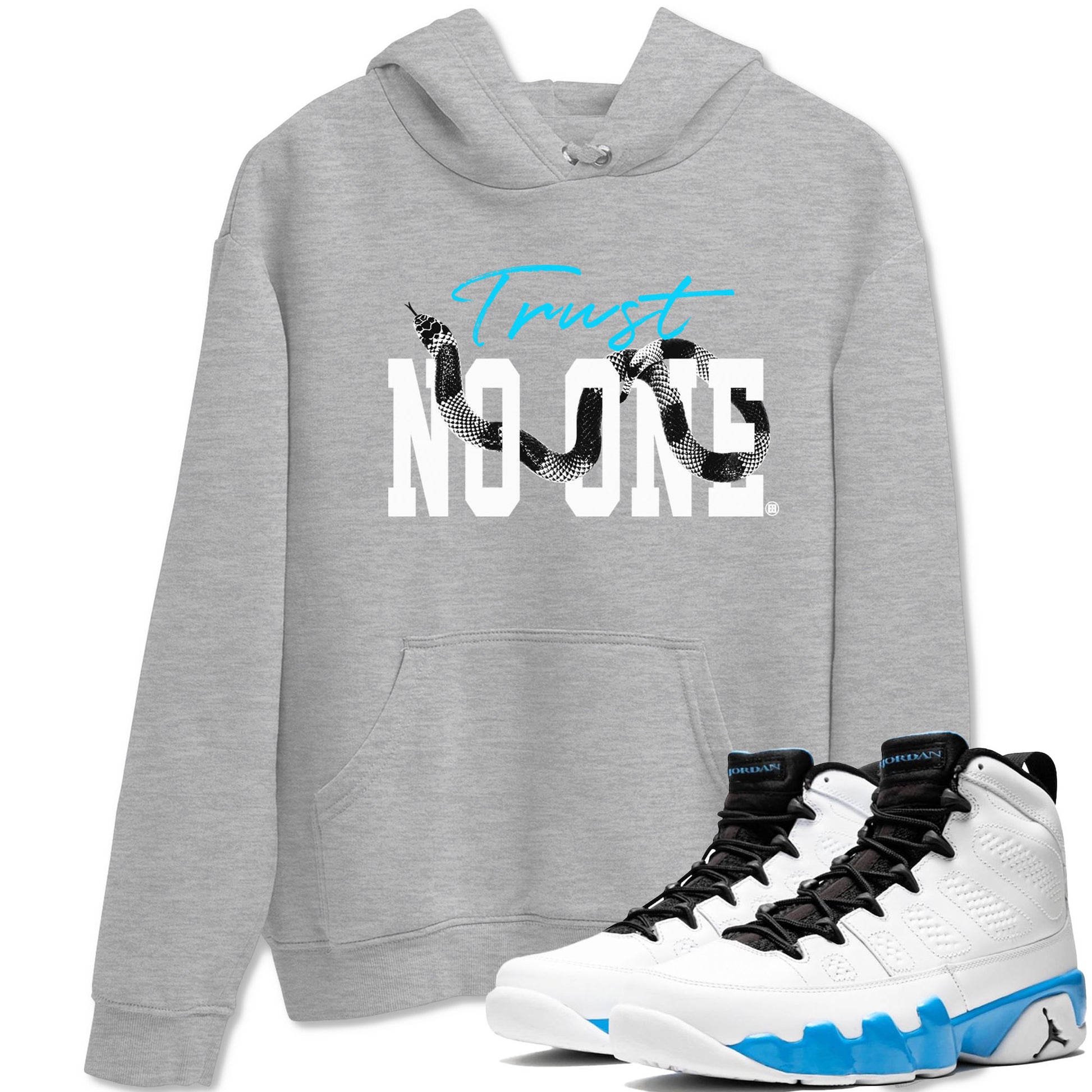 9s Powder Blue shirt to match jordans Trust No One sneaker tees Air Jordan 9 Powder Blue SNRT Sneaker Release Tees unisex cotton Heather Grey 1 crew neck shirt