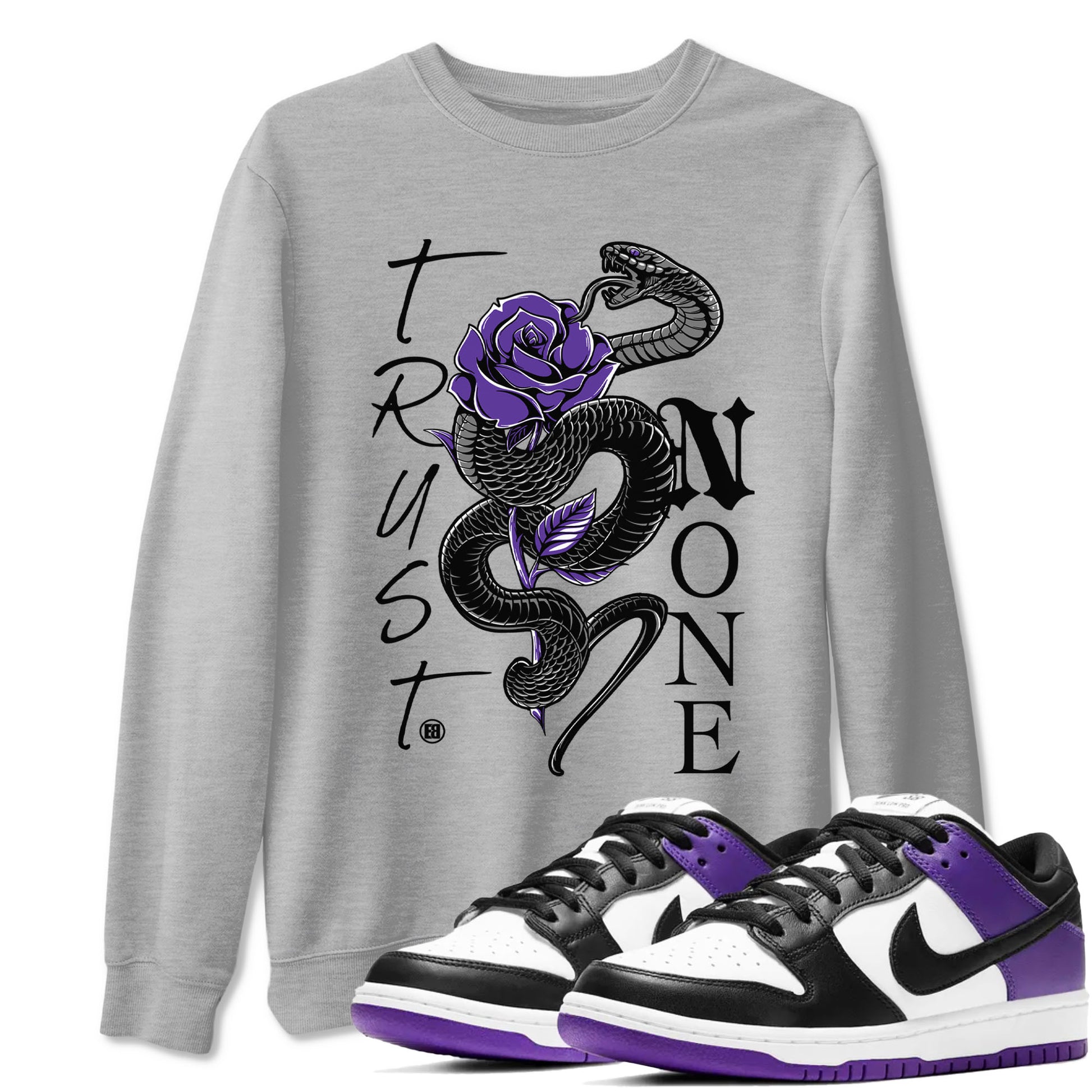 Nike SB Dunk Low Court Purple Shirt To Match Jordans Trust None Streetwear Fashion Dunk Low Court Purple SNRT Sneaker Release Tees unisex cotton Heather Grey 1 crew neck shirt