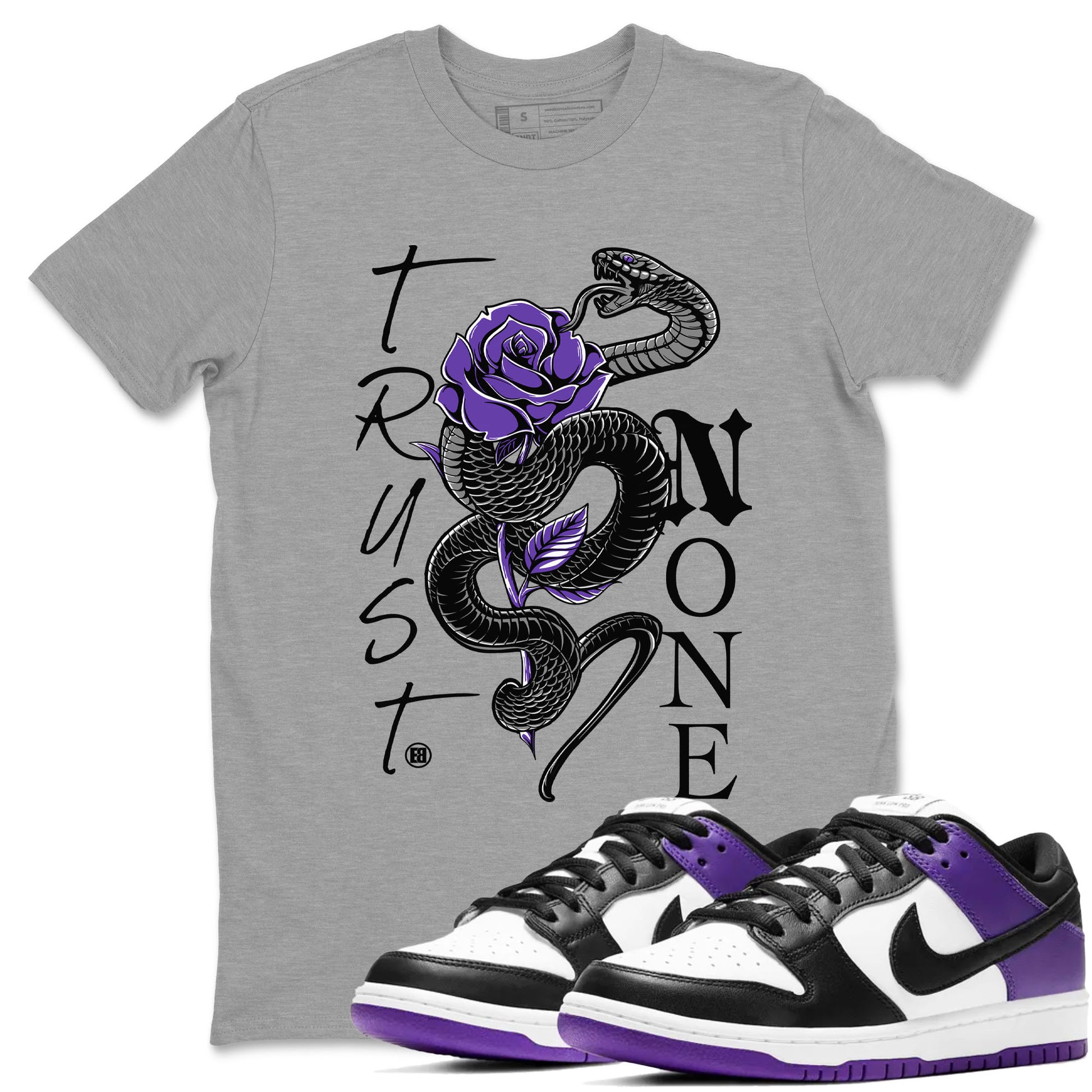 Nike SB Dunk Low Court Purple Shirt To Match Jordans Trust None Streetwear Fashion Dunk Low Court Purple SNRT Sneaker Release Tees unisex cotton Heather Grey 1 crew neck shirt