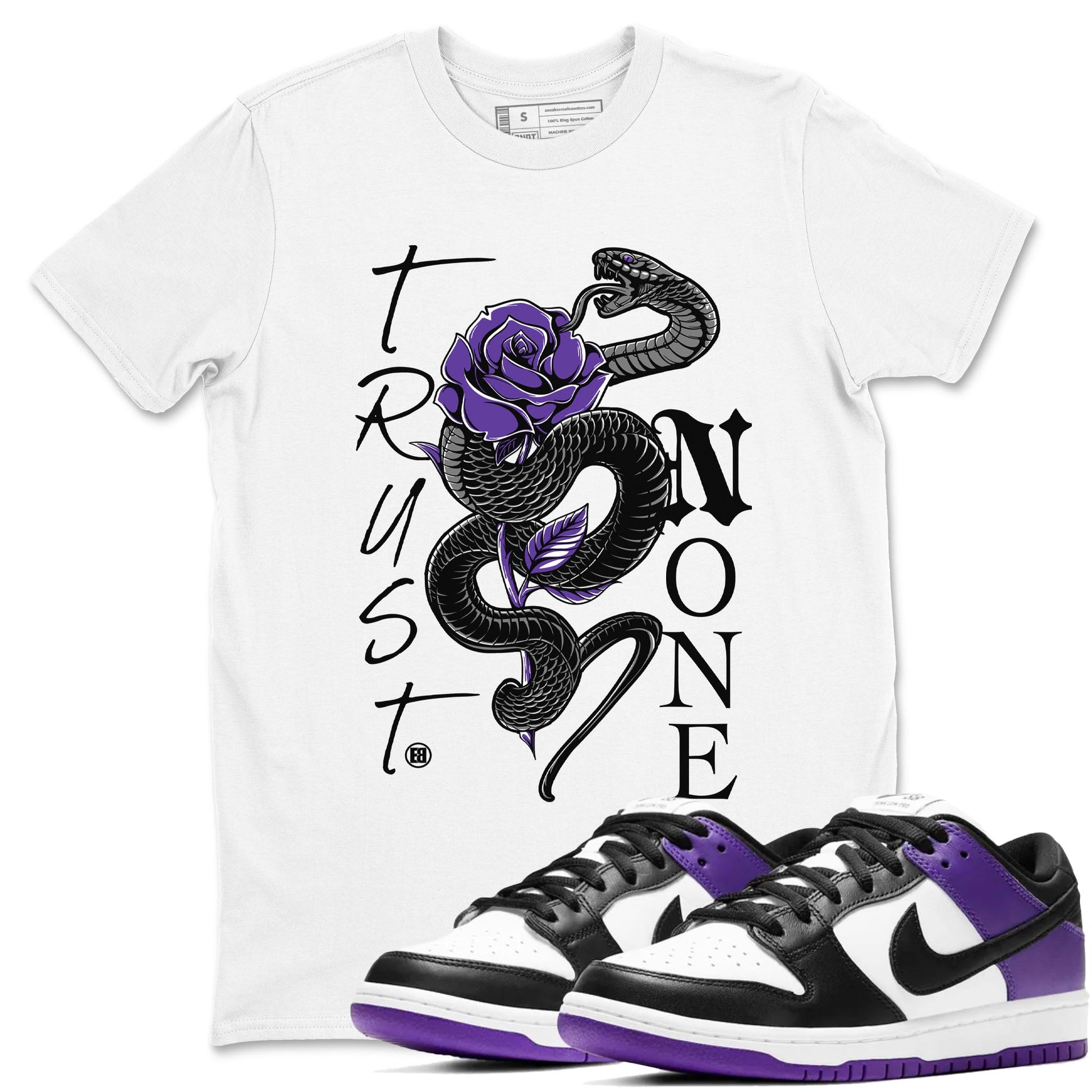 Nike SB Dunk Low Court Purple Shirt To Match Jordans Trust None Streetwear Fashion Dunk Low Court Purple SNRT Sneaker Release Tees unisex cotton White 1 crew neck shirt