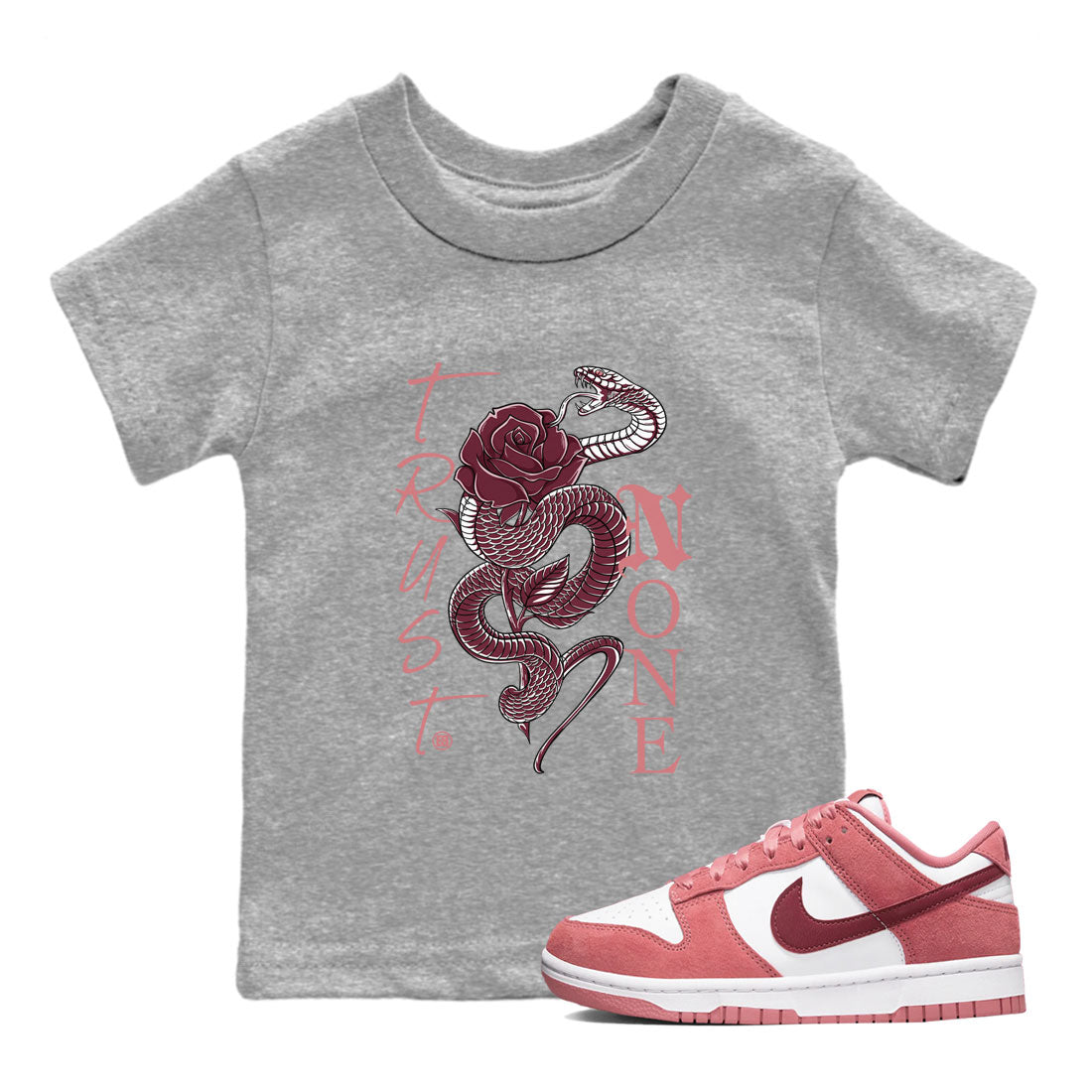 Dunks Valentines Day shirt to match jordans Trust None sneaker tees Dunks Valentine's Day SNRT sneaker release tees baby toddler Heather Grey 1 cotton Shirt