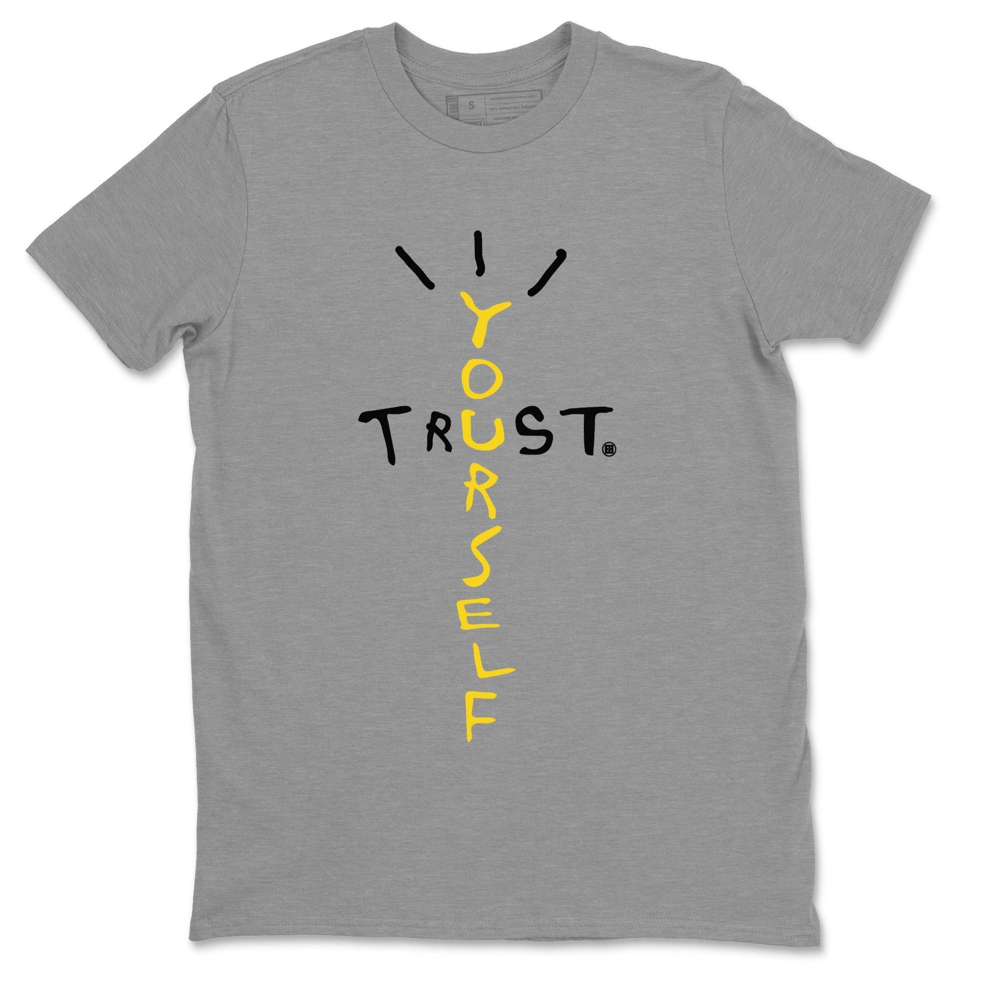 Sneaker Match Tees Trust Yourself Sneaker Tees Air Jordan 4 Retro Thunder Sneaker Release Tees Unisex Shirts Heather Grey 2