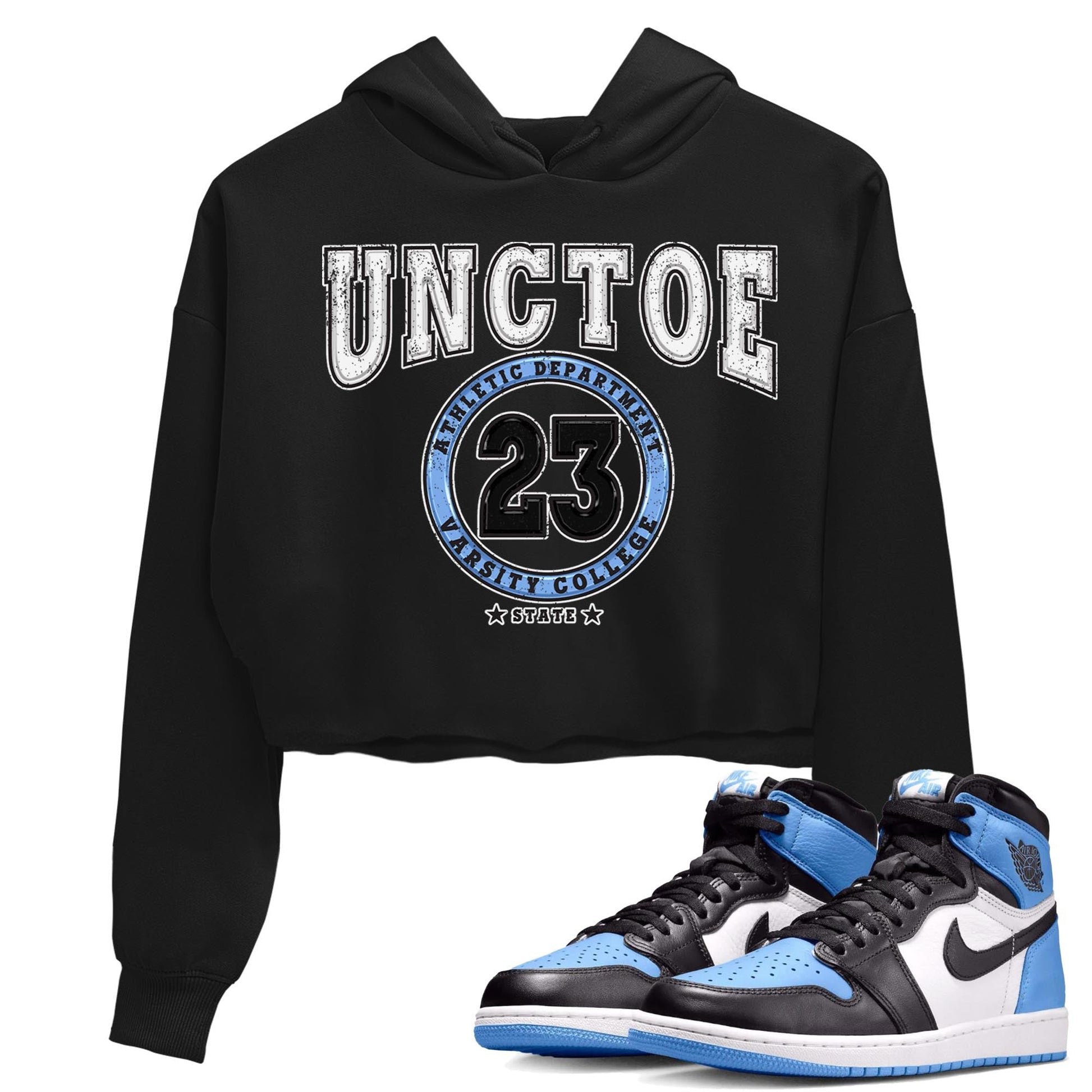 Air Jordan 1 Retro High OG University Blue shirt to match jordans Varsity sneaker tees Air Jordan 1 UNC Toe SNRT Sneaker Release Tees Black 1 Crop T-Shirt