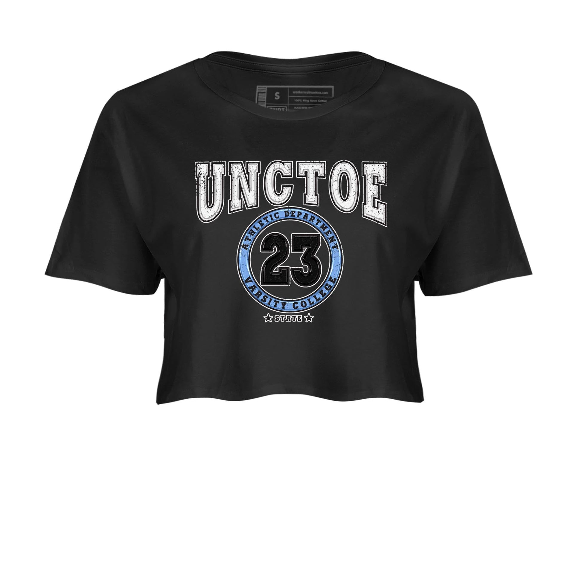 Air Jordan 1 Retro High OG University Blue shirt to match jordans Varsity sneaker tees Air Jordan 1 UNC Toe SNRT Sneaker Release Tees Black 2 Crop T-Shirt