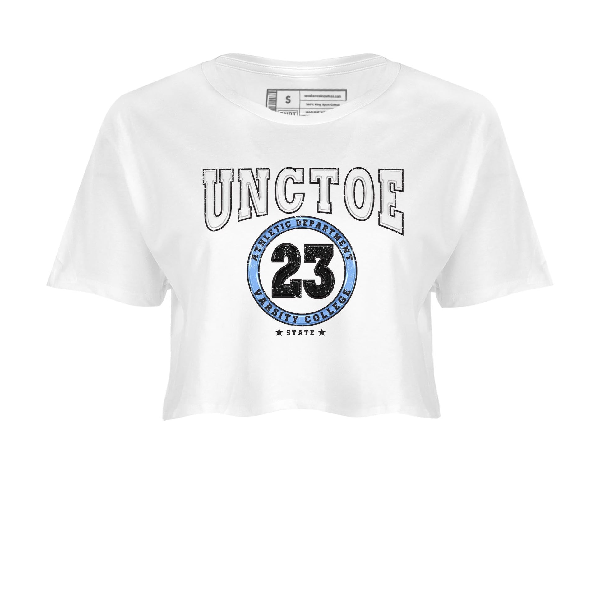 Air Jordan 1 Retro High OG University Blue shirt to match jordans Varsity sneaker tees Air Jordan 1 UNC Toe SNRT Sneaker Release Tees White 2 Crop T-Shirt