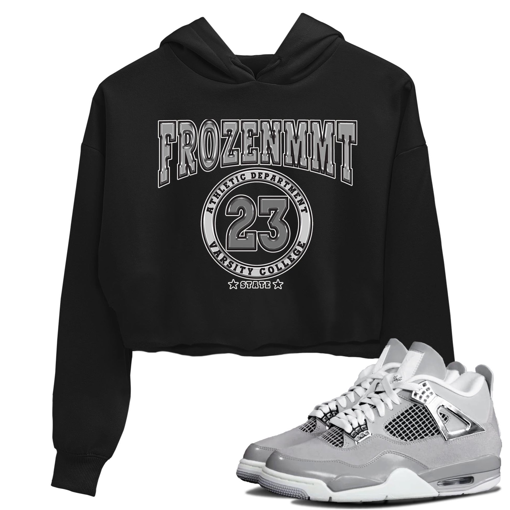 AJ4 Frozen Moments shirt to match jordans Varsity sneaker tees Crew Neck AJ4 Frozen Moments SNRT Sneaker Release Tees Black 1 Crop T-Shirt