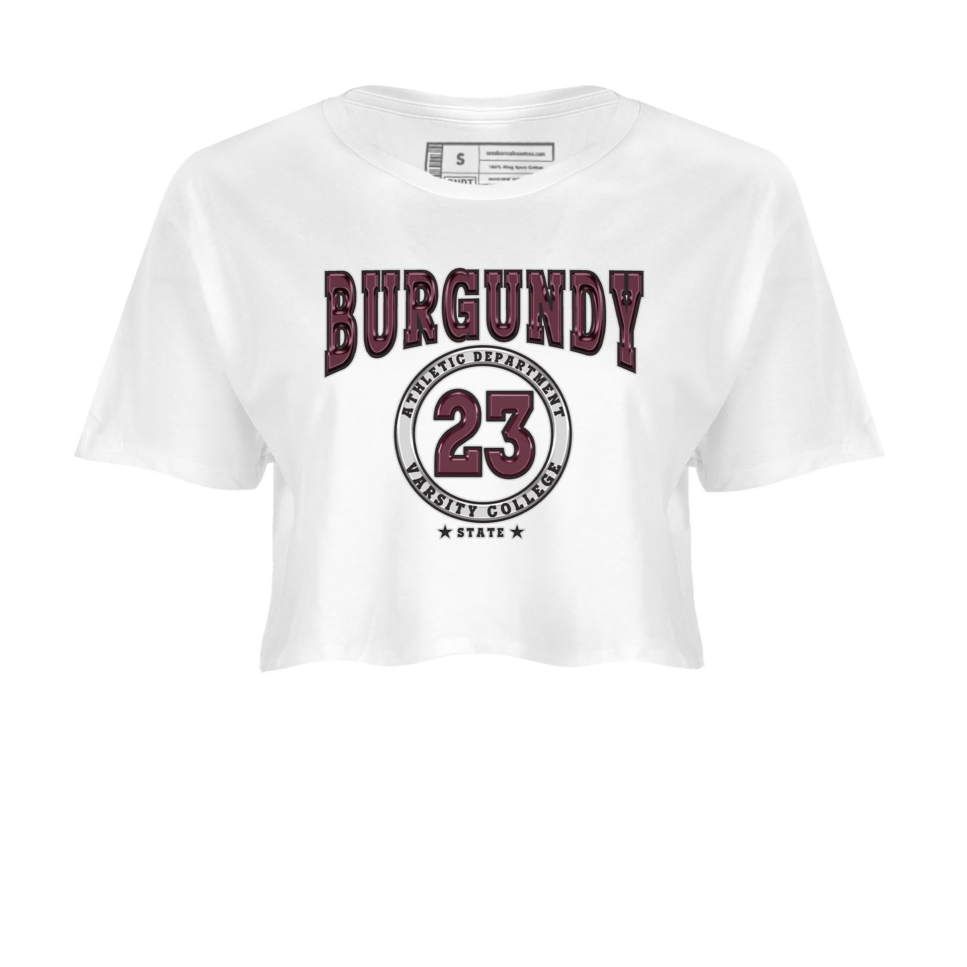 Jordan 5 Burgundy shirt to match jordans Varsity sneaker tees Crew Neck AJ5 Burgundy SNRT Sneaker Release Tees White 2 Crop T-Shirt