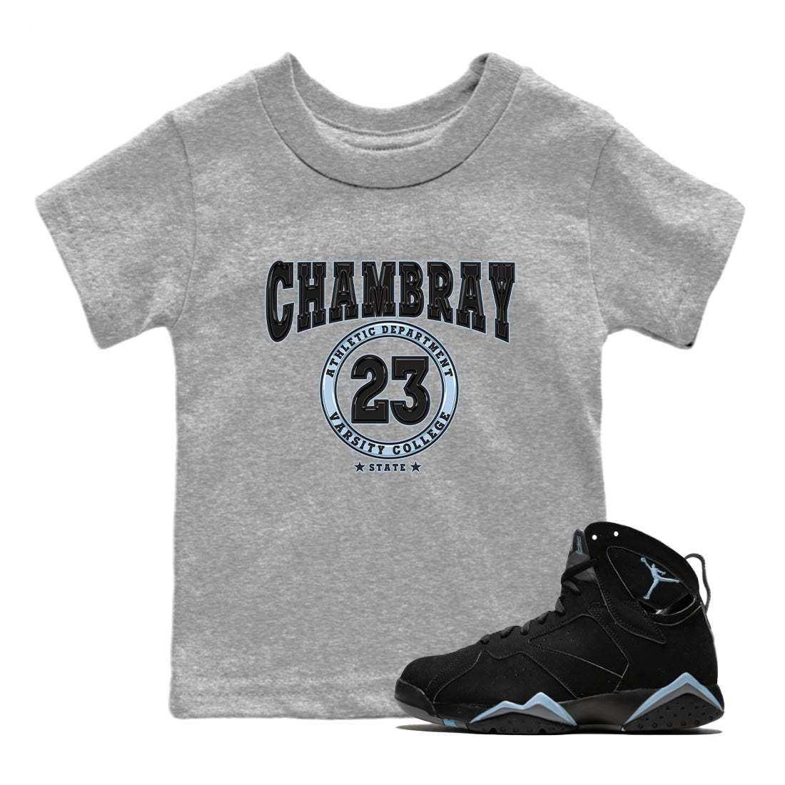 Air Jordan 7 Chambray shirt to match jordans Varsity sneaker tees AJ7 Chambray SNRT Sneaker Release Tees Baby Toddler Heather Grey 1 T-Shirt