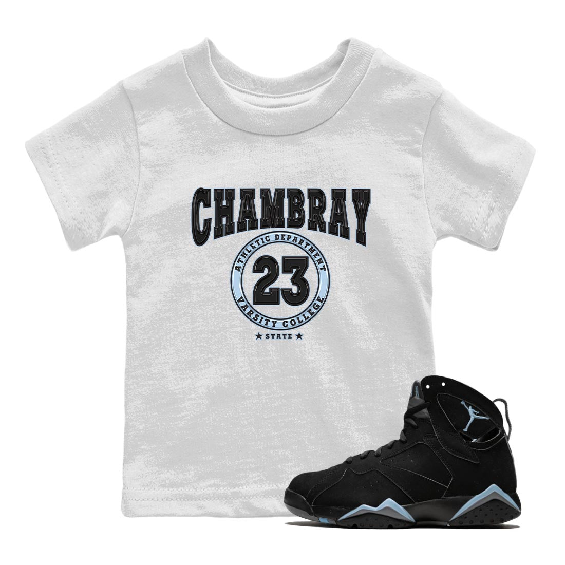 Air Jordan 7 Chambray shirt to match jordans Varsity sneaker tees AJ7 Chambray SNRT Sneaker Release Tees Baby Toddler White 1 T-Shirt