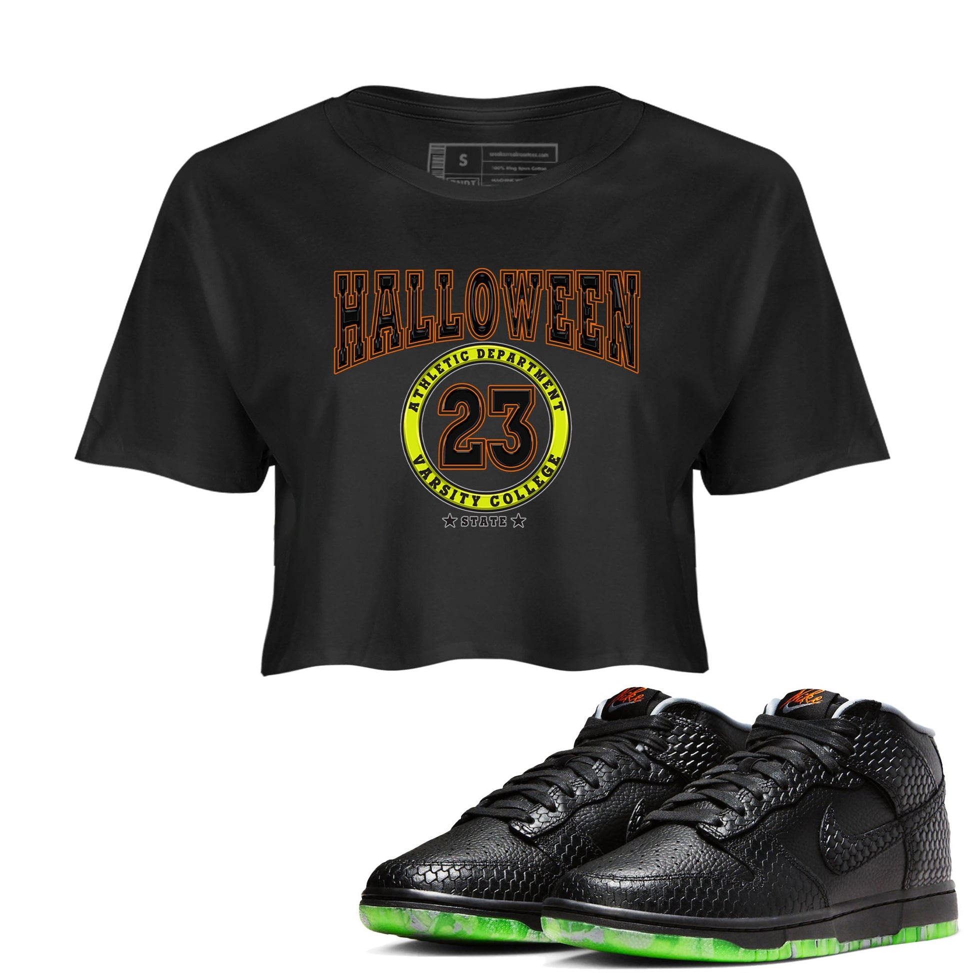 Nike Dunk Mid Premium shirt to match jordans Varsity sneaker tees Nike Dunk Mid Halloween SNRT Sneaker Tees Sneaker Matching Clothing Brand Black 1 Crop T-Shirt