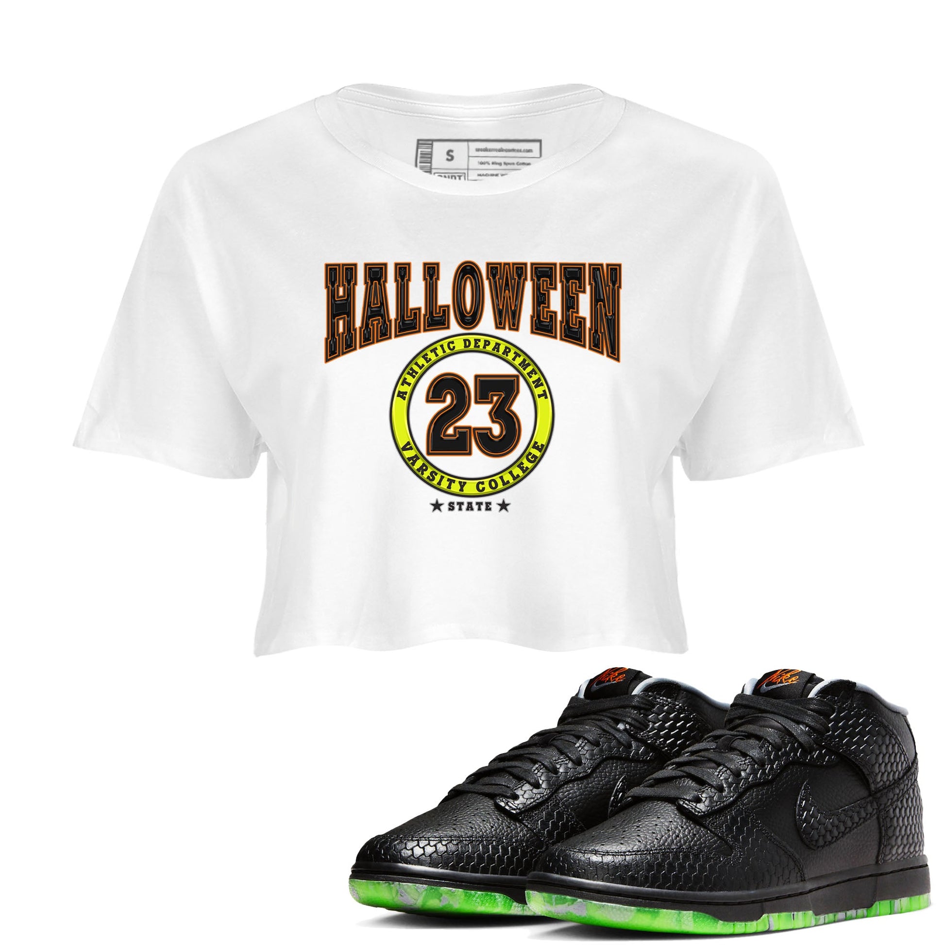 Nike Dunk Mid Premium shirt to match jordans Varsity sneaker tees Nike Dunk Mid Halloween SNRT Sneaker Tees Sneaker Matching Clothing Brand White 1 Crop T-Shirt