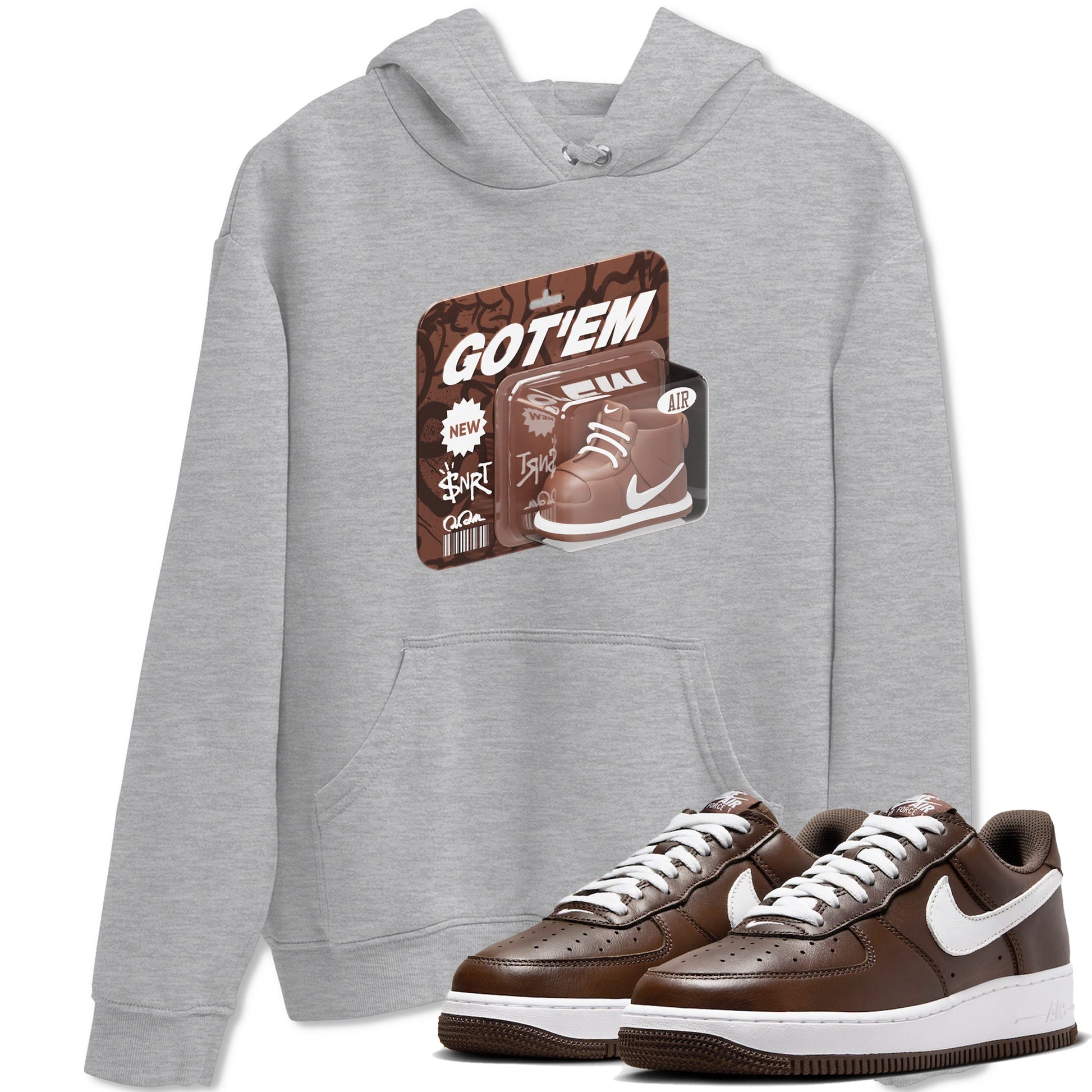 Air Force Low Chocolate shirt to match jordans Vintage Toy Packaging sneaker tees chocolate Nike Air Force Low Chocolate SNRT Sneaker Release Tees Unisex Heather Grey 1 T-Shirt
