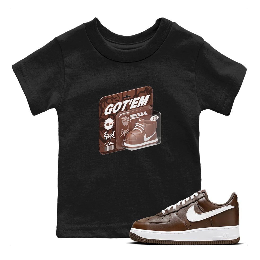 Air Force Low Chocolate shirt to match jordans Vintage Toy Packaging sneaker tees chocolate Nike Air Force Low Chocolate SNRT Sneaker Release Tees Baby Toddler Black 1 T-Shirt