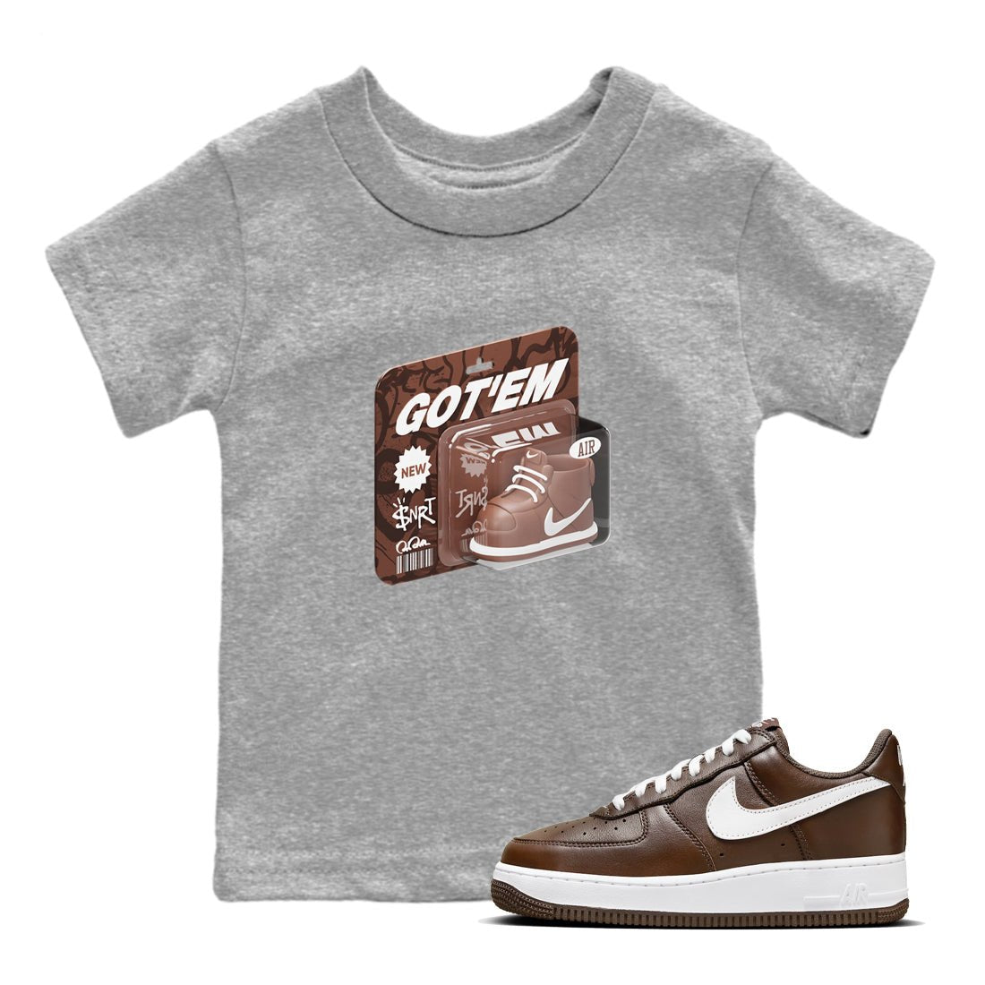Air Force Low Chocolate shirt to match jordans Vintage Toy Packaging sneaker tees chocolate Nike Air Force Low Chocolate SNRT Sneaker Release Tees Baby Toddler Heather Grey 1 T-Shirt