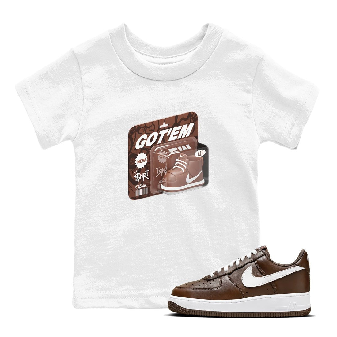 Air Force Low Chocolate shirt to match jordans Vintage Toy Packaging sneaker tees chocolate Nike Air Force Low Chocolate SNRT Sneaker Release Tees Baby Toddler White 1 T-Shirt
