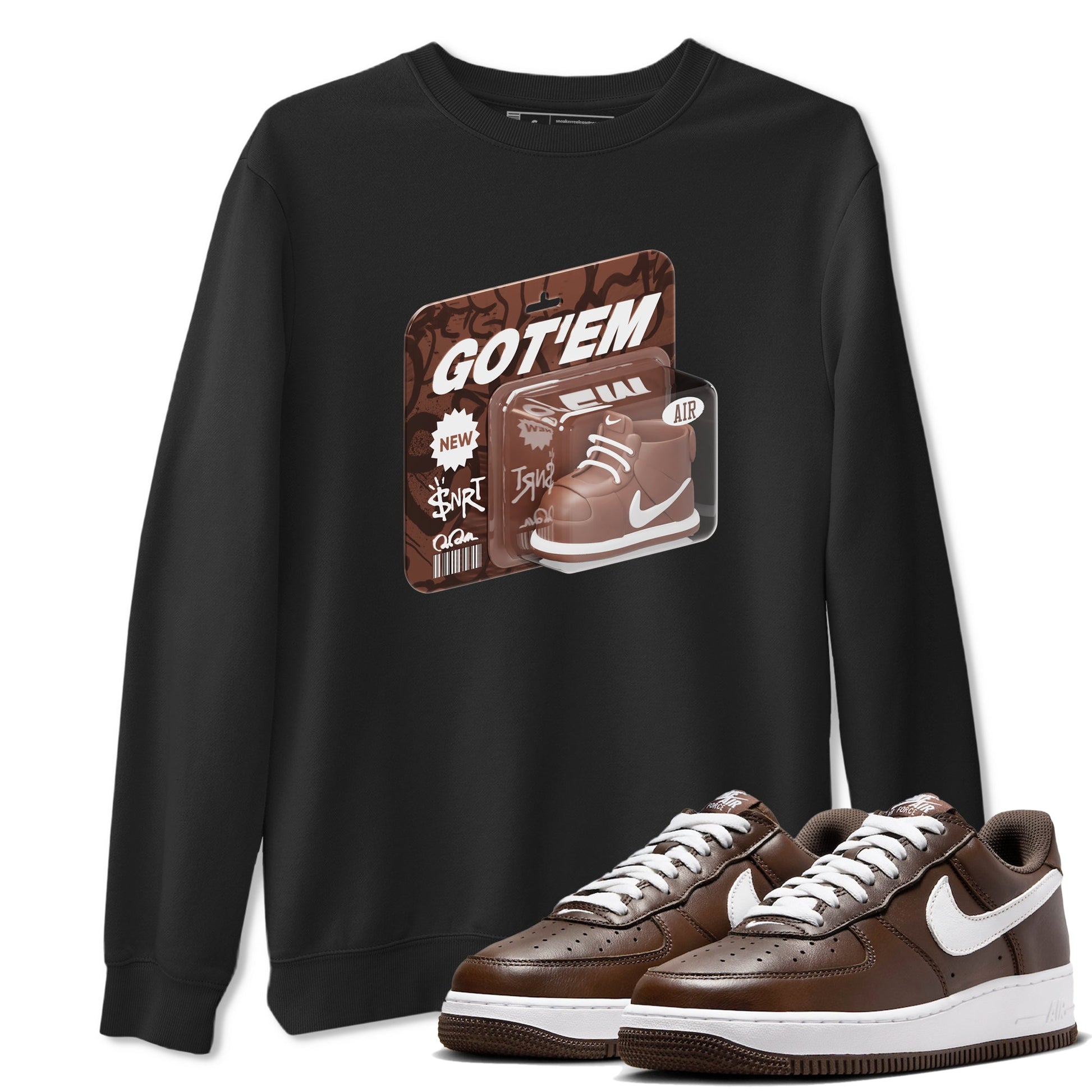 Air Force Low Chocolate shirt to match jordans Vintage Toy Packaging sneaker tees chocolate Nike Air Force Low Chocolate SNRT Sneaker Release Tees Unisex Black 1 T-Shirt