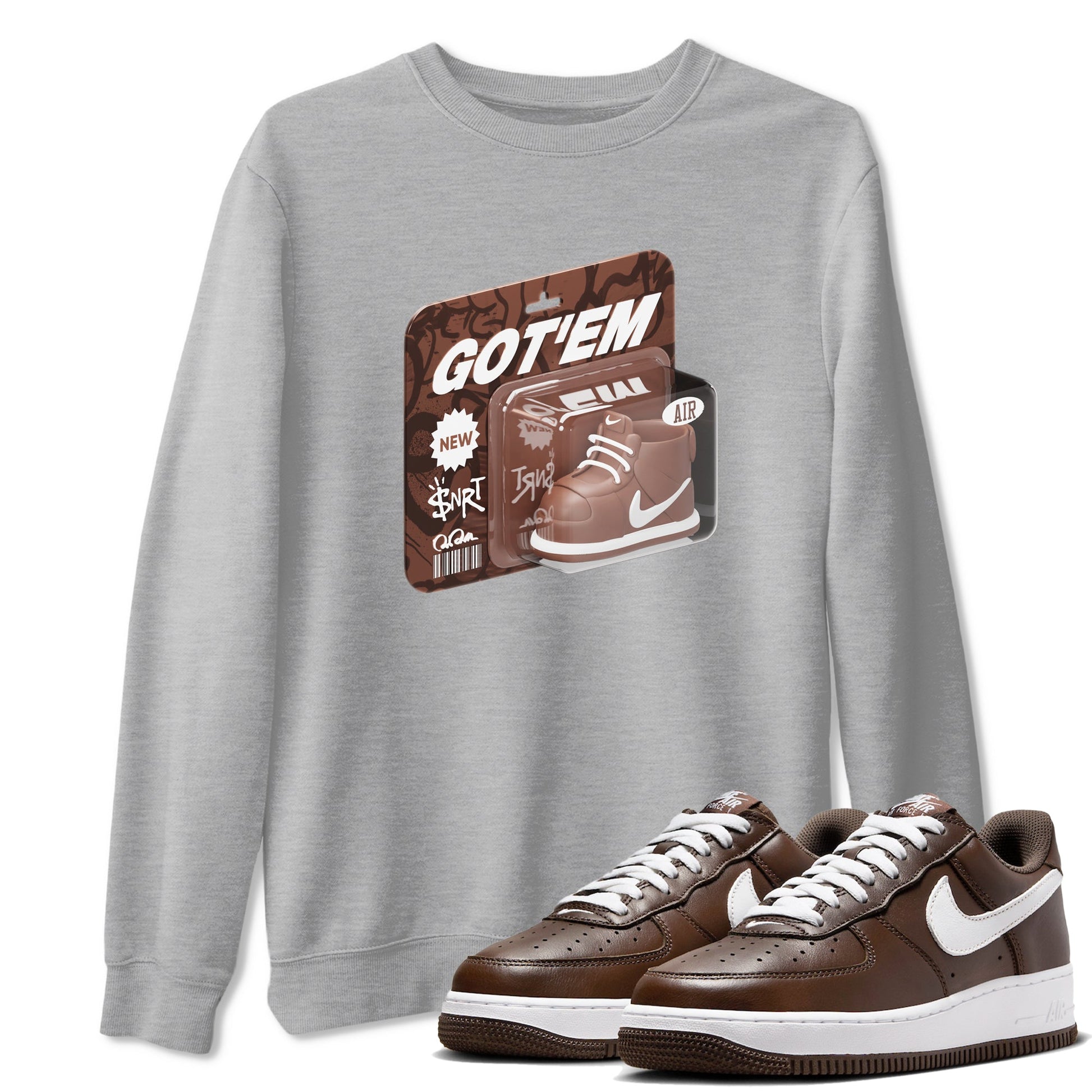 Air Force Low Chocolate shirt to match jordans Vintage Toy Packaging sneaker tees chocolate Nike Air Force Low Chocolate SNRT Sneaker Release Tees Unisex Heather Grey 1 T-Shirt