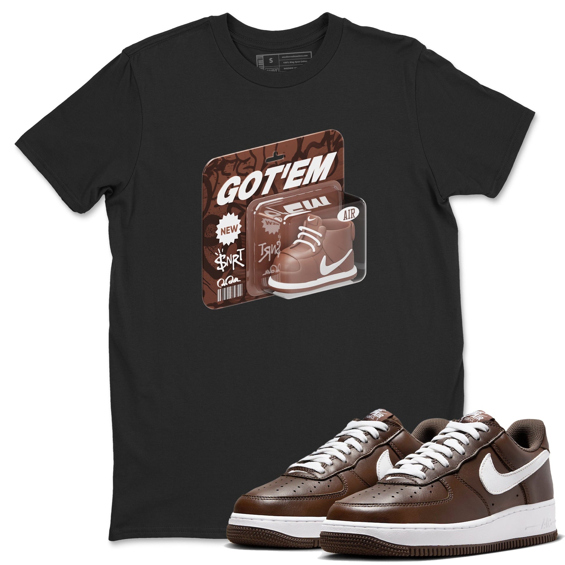 Air Force Low Chocolate shirt to match jordans Vintage Toy Packaging sneaker tees chocolate Nike Air Force Low Chocolate SNRT Sneaker Release Tees Unisex Black 1 T-Shirt