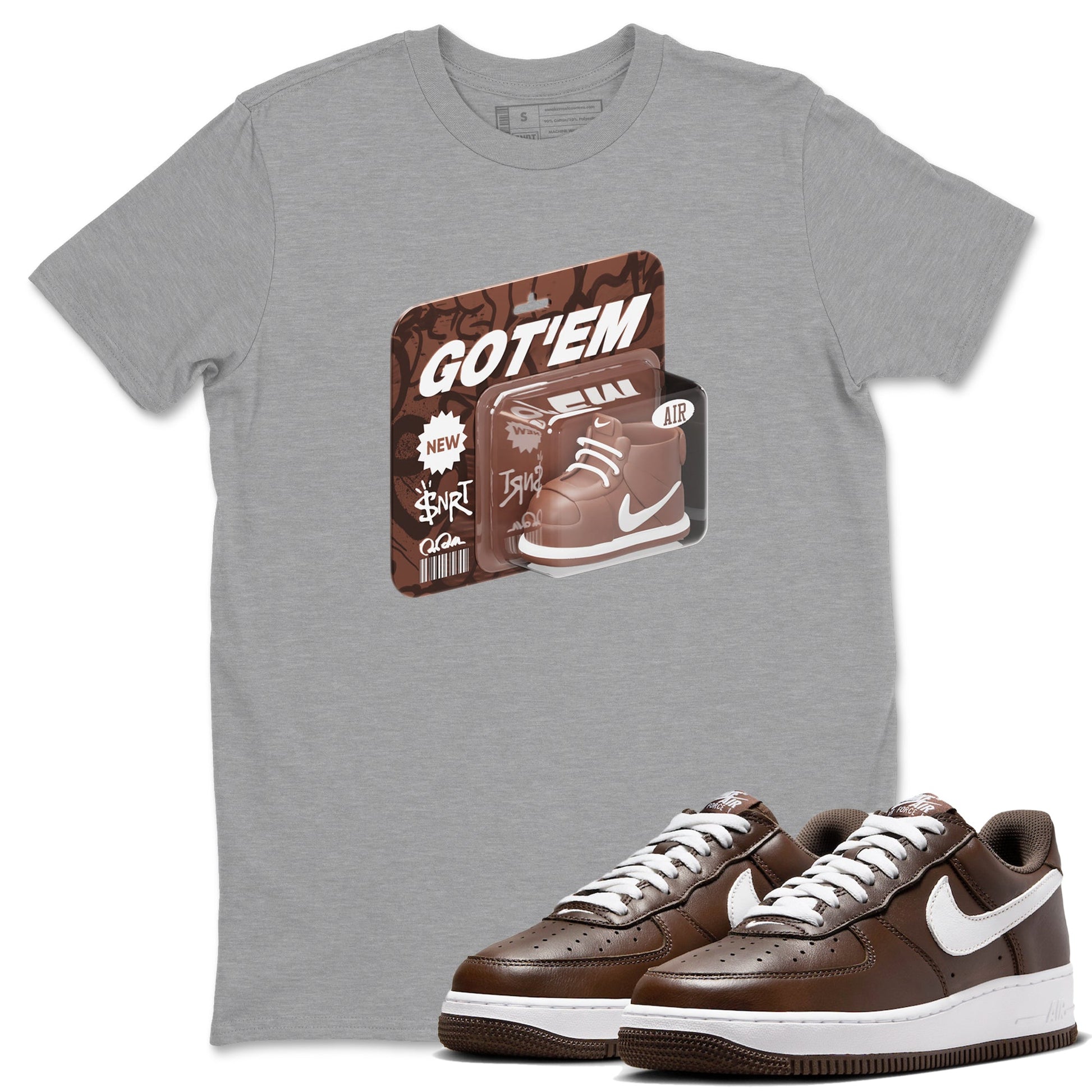 Air Force Low Chocolate shirt to match jordans Vintage Toy Packaging sneaker tees chocolate Nike Air Force Low Chocolate SNRT Sneaker Release Tees Unisex Heather Grey 1 T-Shirt