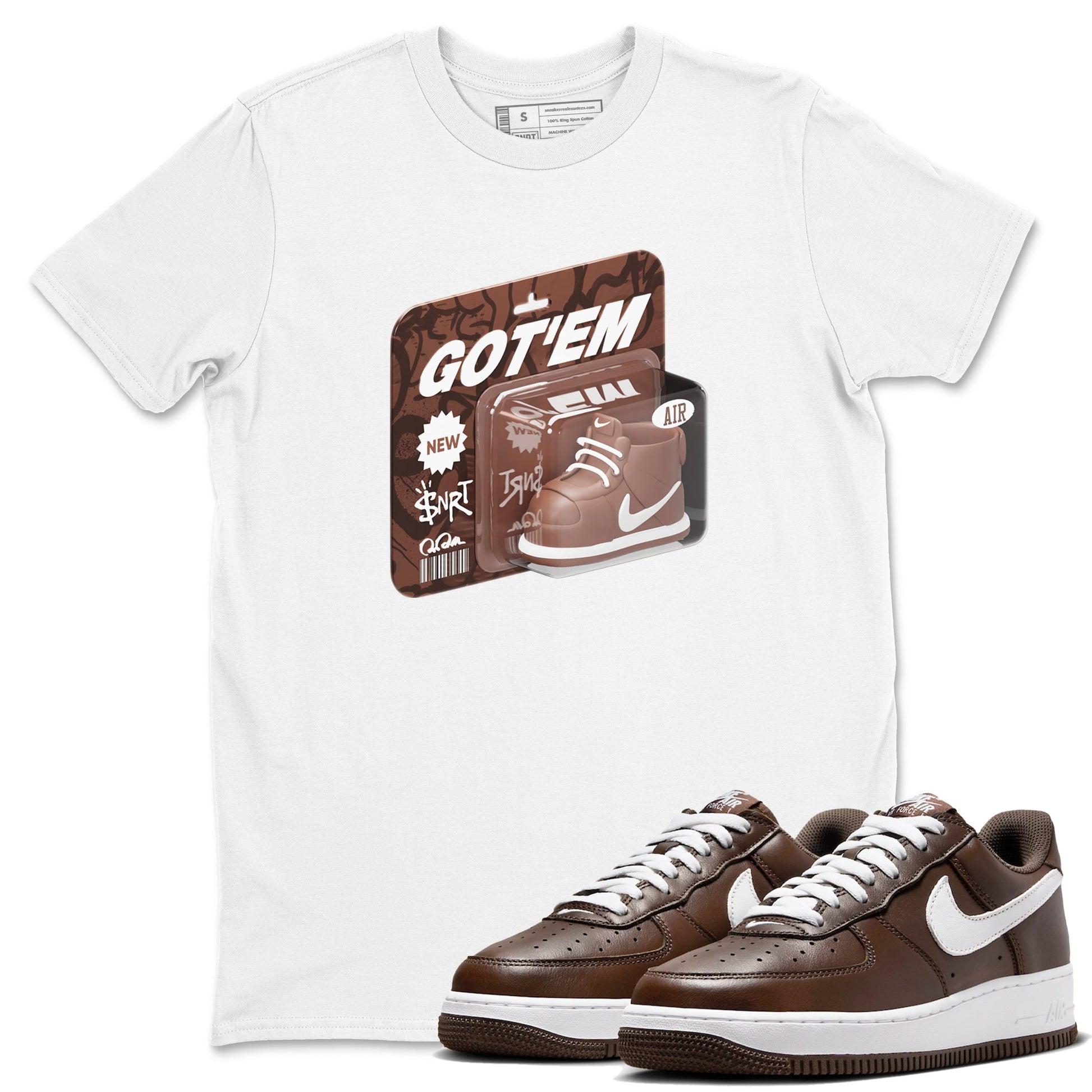 Air Force Low Chocolate shirt to match jordans Vintage Toy Packaging sneaker tees chocolate Nike Air Force Low Chocolate SNRT Sneaker Release Tees Unisex White 1 T-Shirt