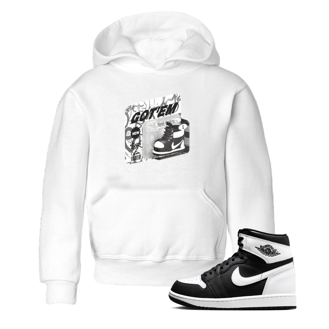 1s Black White shirt to match jordans Vintage Toy Packaging sneaker tees Air Jordan 1 High OG Black White SNRT sneaker release tees baby toddler White 1 cotton Shirt