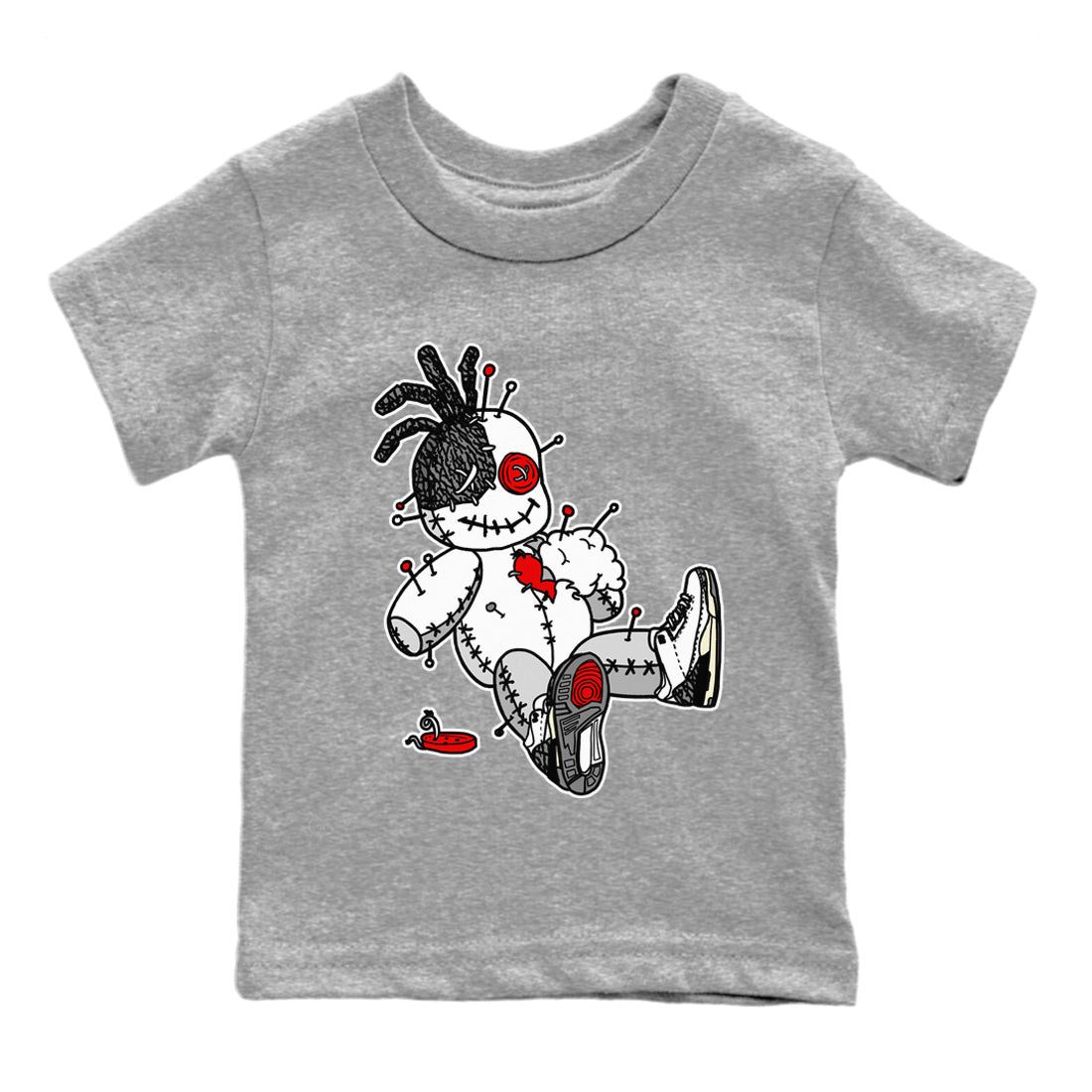 Air Jordan 3 White Cement unique Halloween sneaker tee Voodoo Doll Sneaker Tees Air Jordan 3 Retro White Cement Sneaker Release Tees Kids Shirts Heather Grey 2