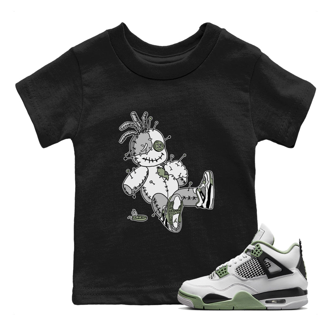 Jordan 4 Seafoam unique Halloween sneaker tee Voodoo Doll Sneaker Tees Jordan 4 Seafoam Sneaker Release Tees Kids Shirts
