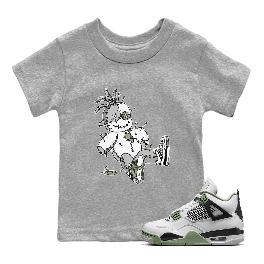 Jordan 4 Seafoam unique Halloween sneaker tee Voodoo Doll Sneaker Tees Jordan 4 Seafoam Sneaker Release Tees Kids Shirts