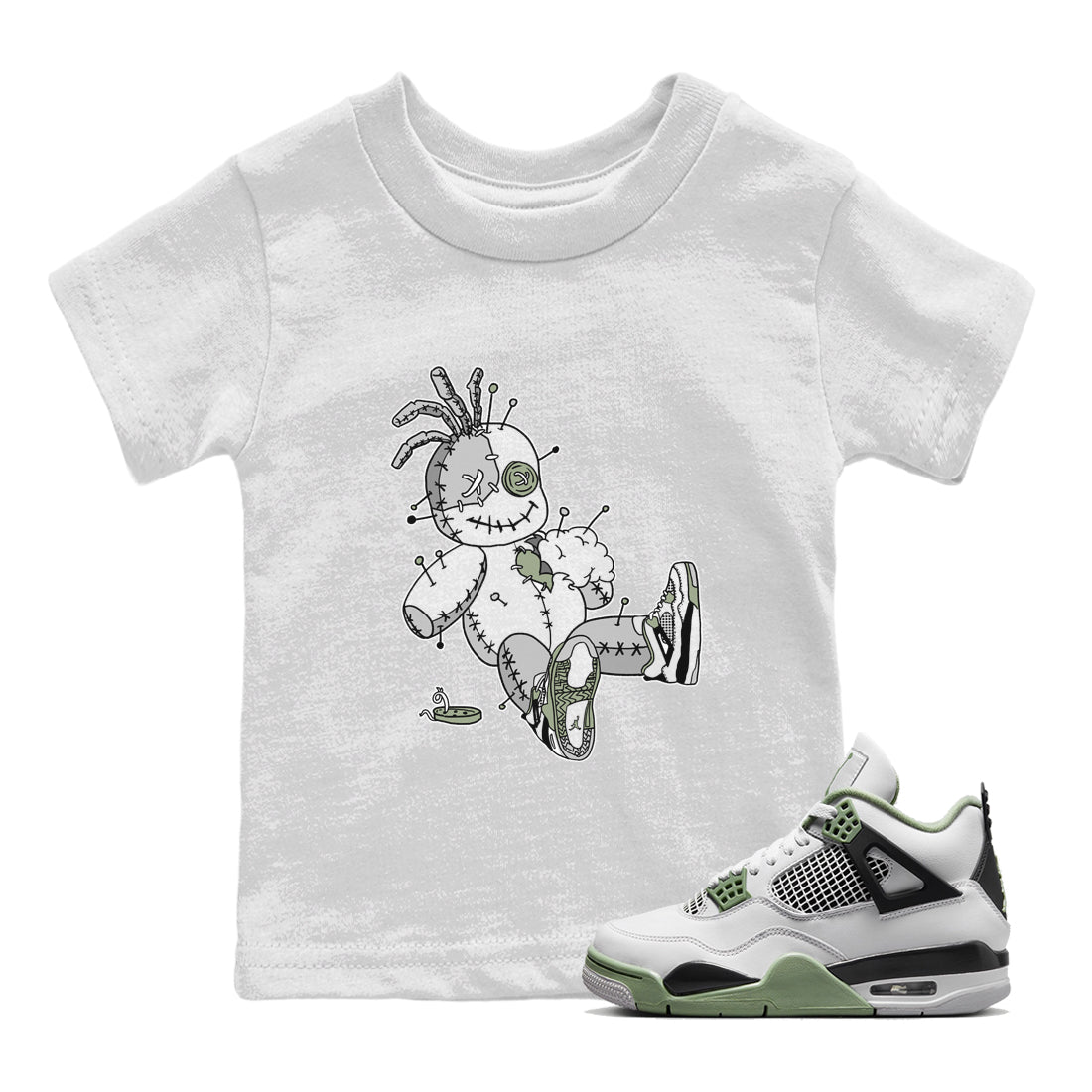 Jordan 4 Seafoam unique Halloween sneaker tee Voodoo Doll Sneaker Tees Jordan 4 Seafoam Sneaker Release Tees Kids Shirts