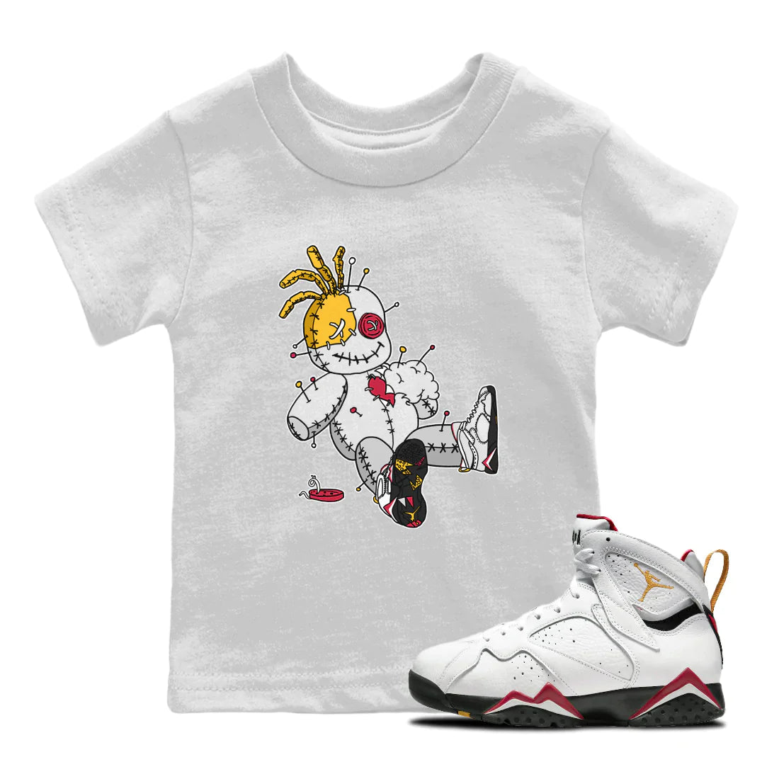 Jordan 7 Cardinal unique Halloween sneaker tee Voodoo Doll Sneaker Tees Jordan 7 Cardinal Sneaker Release Tees Kids Shirts