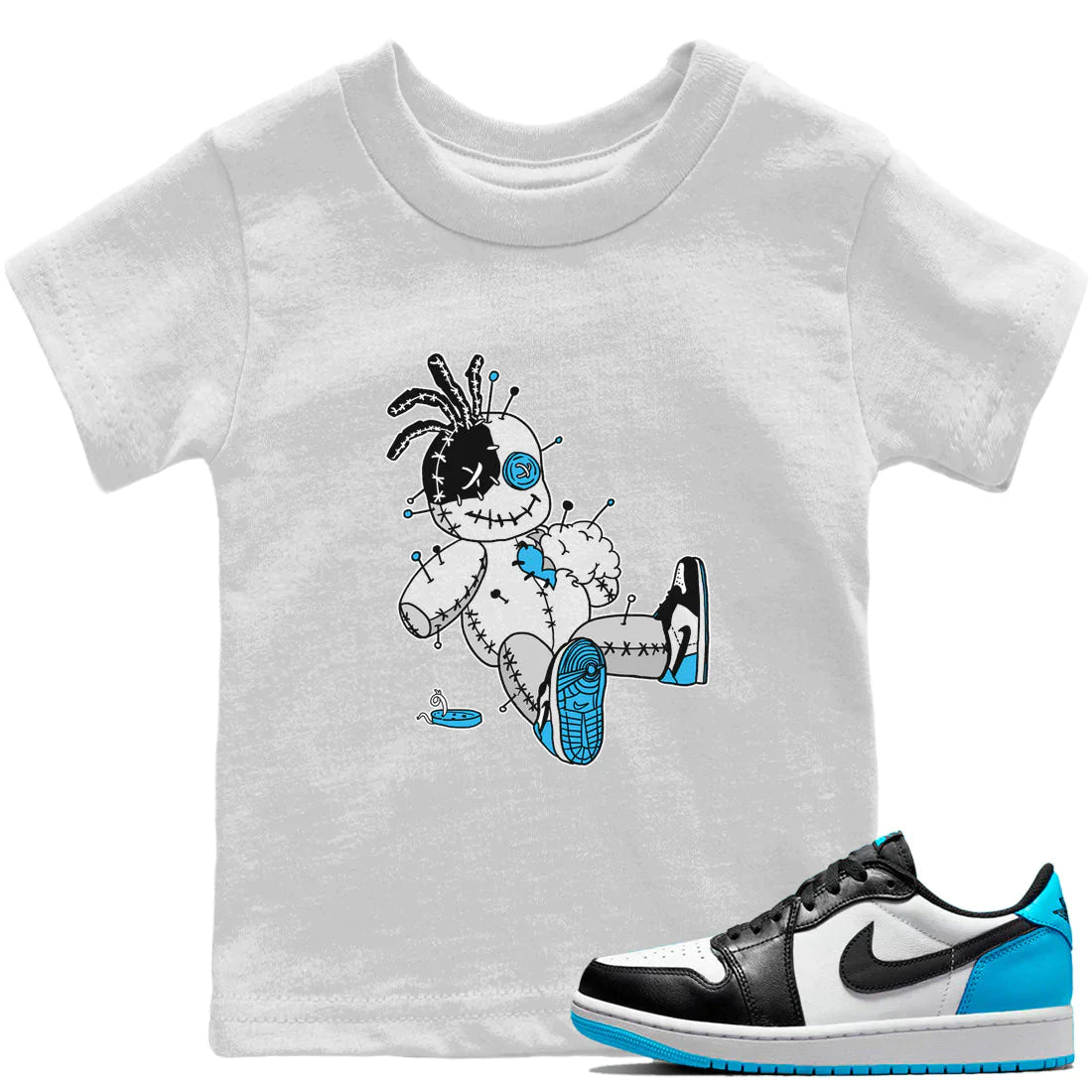 Jordan 1 Powder Blue unique Halloween sneaker tee Voodoo Doll Sneaker Tees Jordan 1 Powder Blue Sneaker Release Tees Kids Shirts