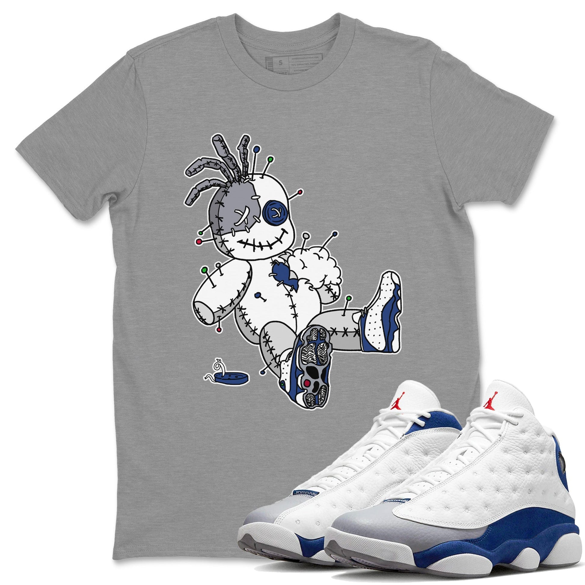 Jordan 13 French Blue unique Halloween sneaker tee Voodoo Doll Sneaker Tees Jordan 13 French Blue Sneaker Release Tees Unisex Shirts