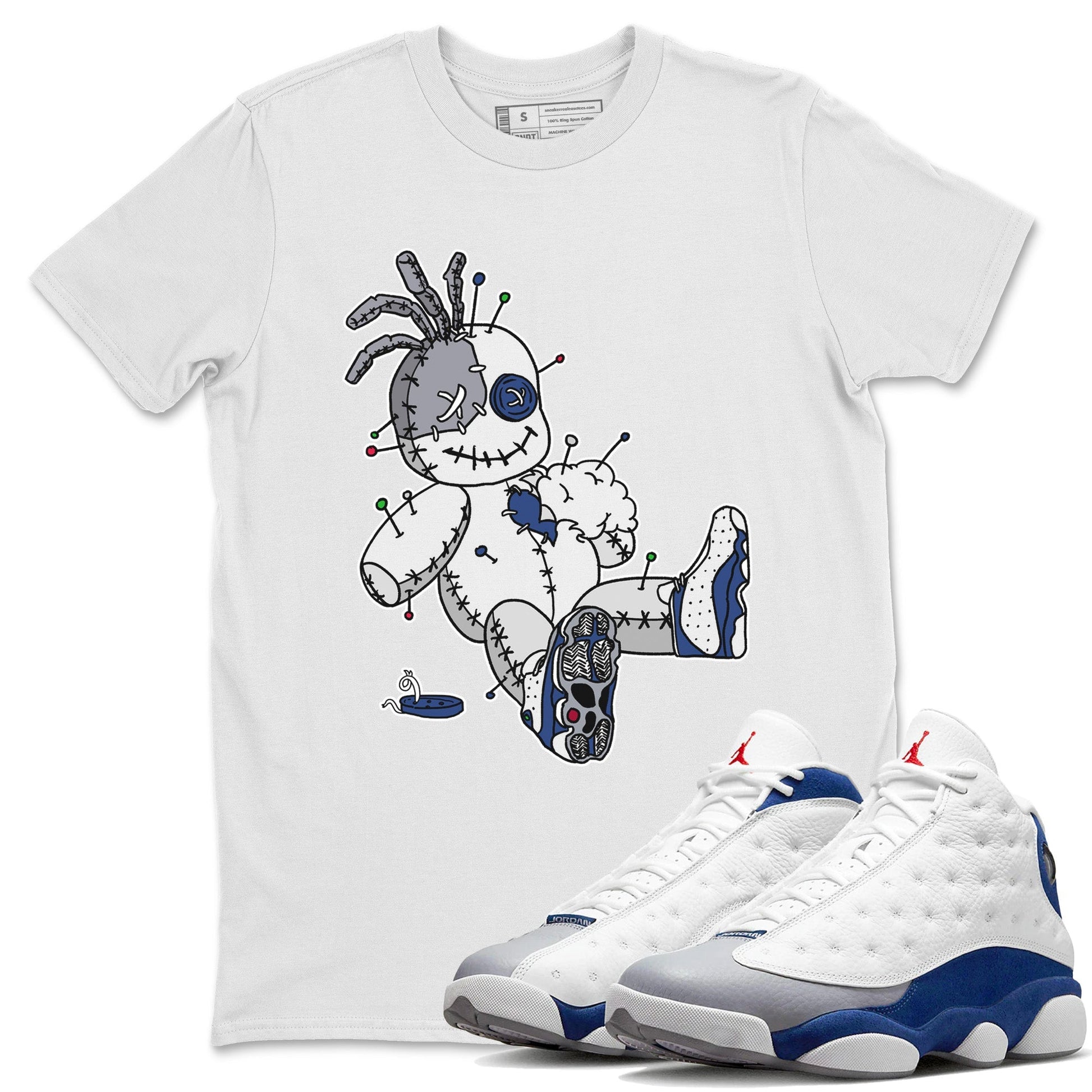 Jordan 13 French Blue unique Halloween sneaker tee Voodoo Doll Sneaker Tees Jordan 13 French Blue Sneaker Release Tees Unisex Shirts